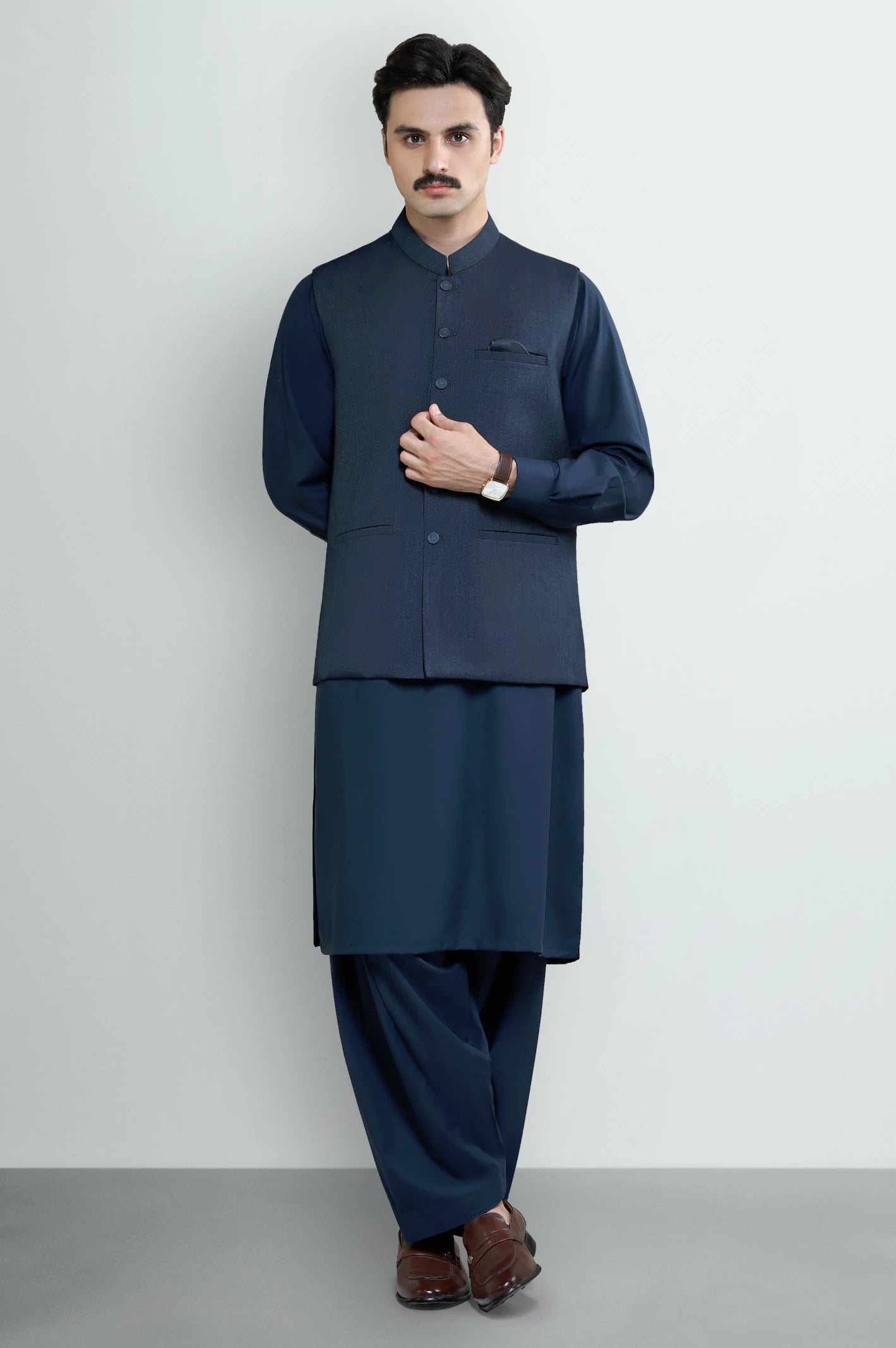Dark Blue Shalwar Kameez with Waistcoat
