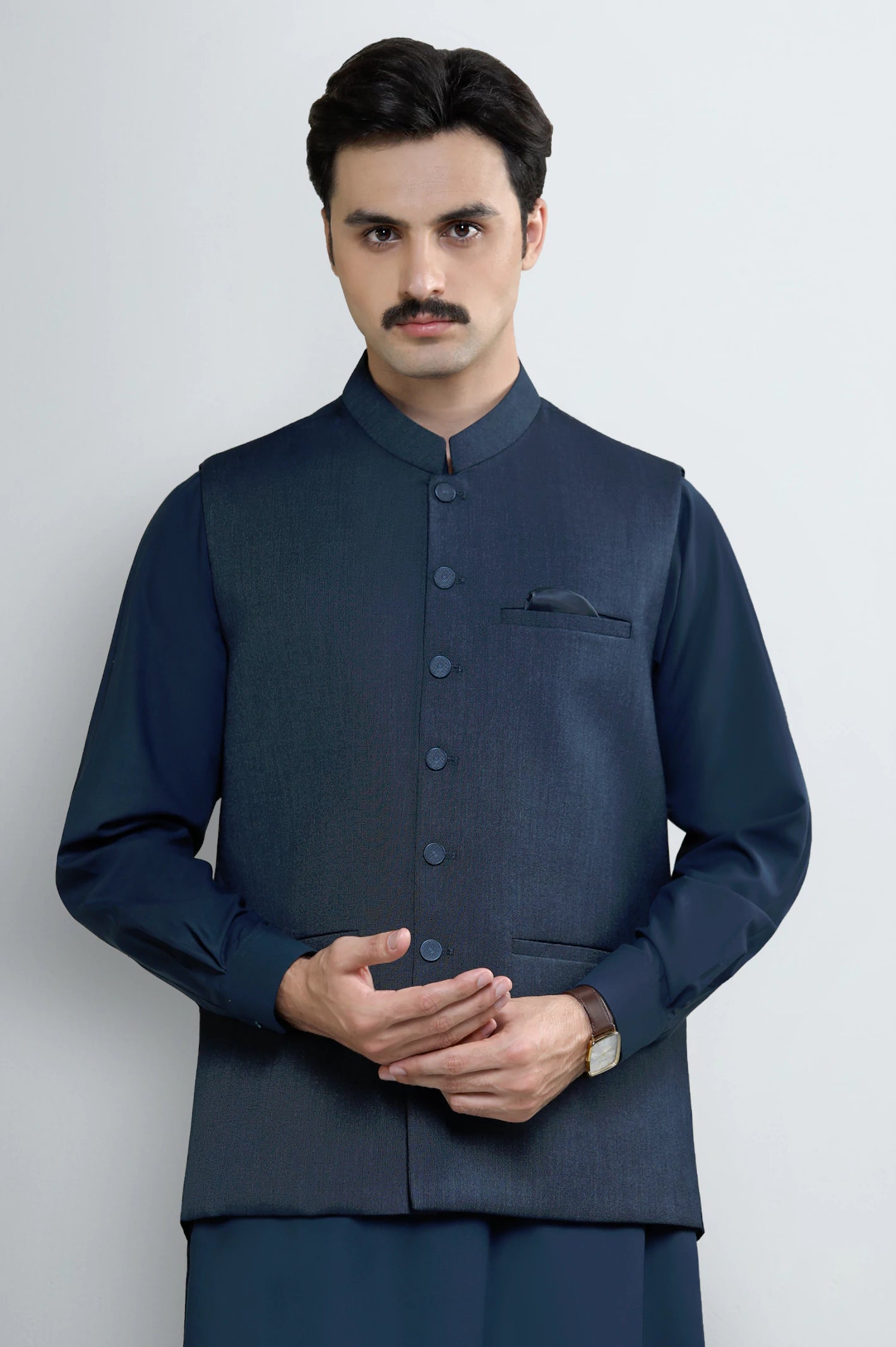 Dark Blue Shalwar Kameez with Waistcoat - Image 2