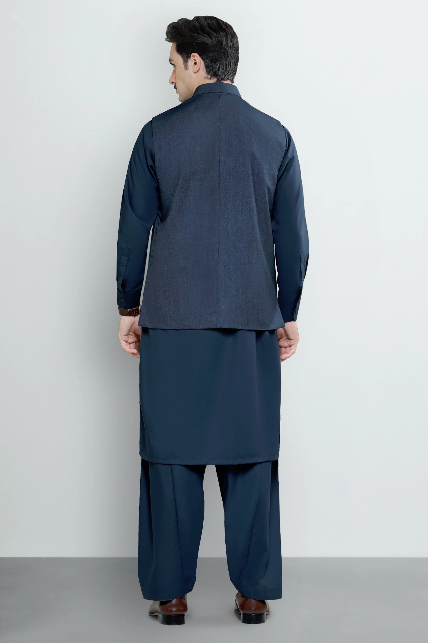 Dark Blue Shalwar Kameez with Waistcoat - Image 4