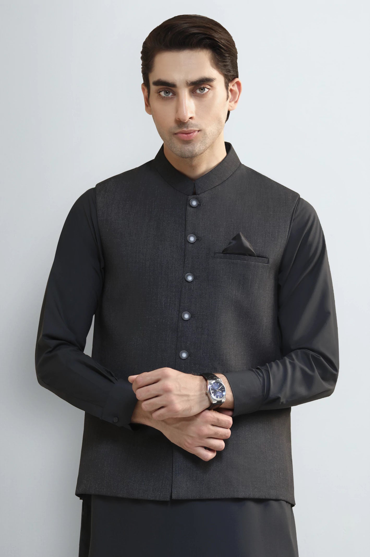 Dark Green Shalwar Kameez with Waistcoat - Image 2