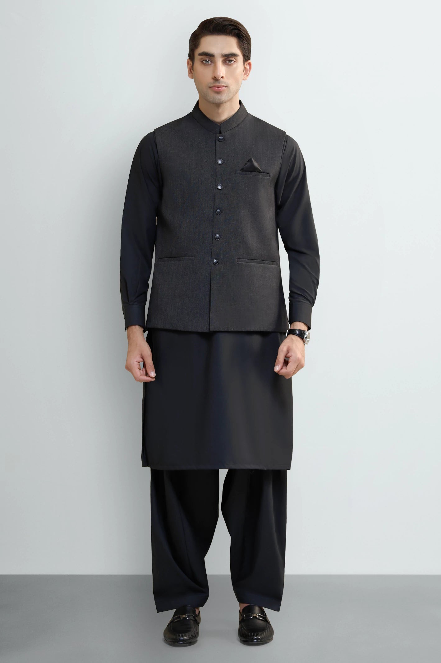 Dark Grey Shalwar Kameez with Waistcoat