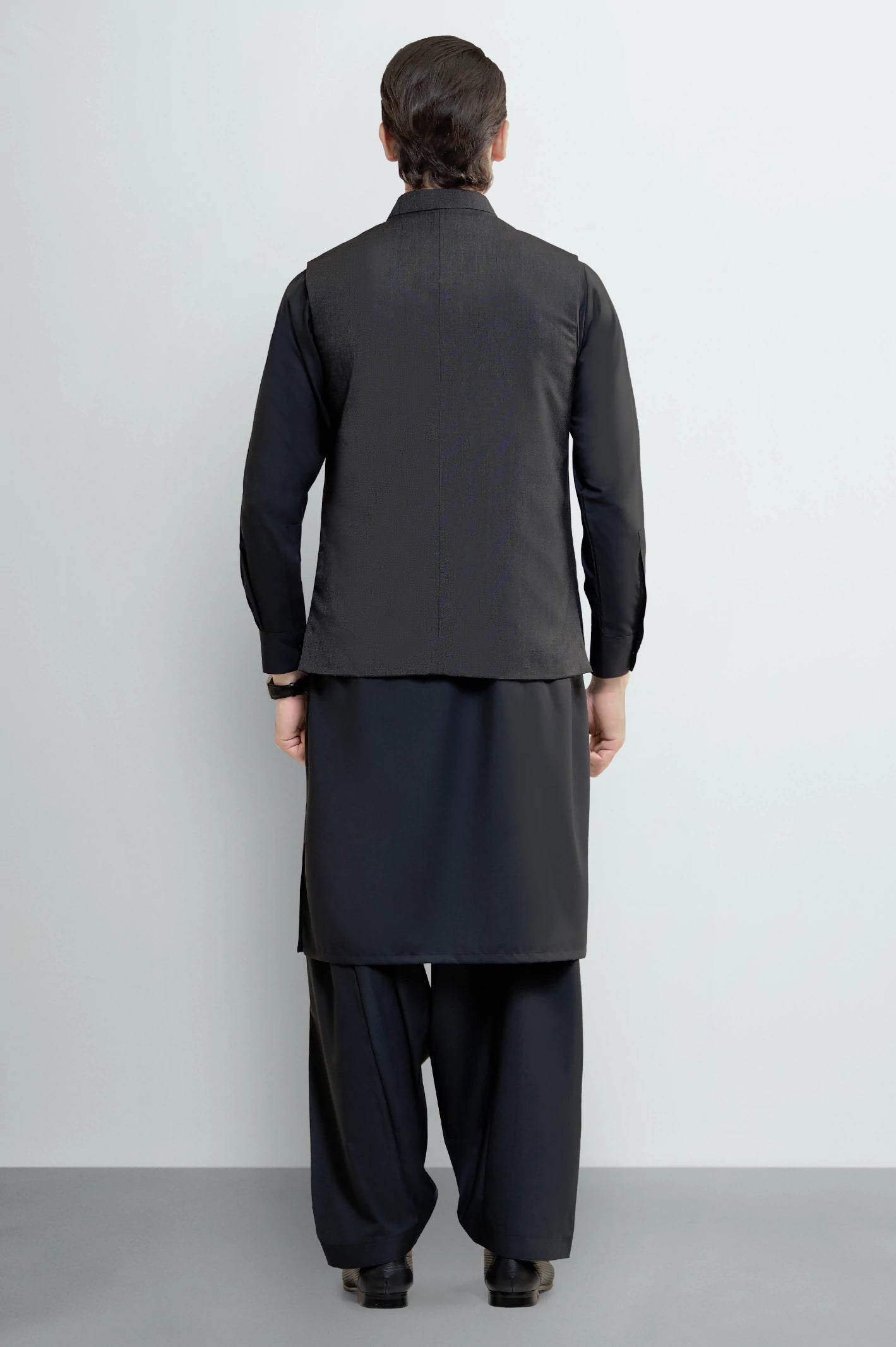 Dark Grey Shalwar Kameez with Waistcoat - Image 3