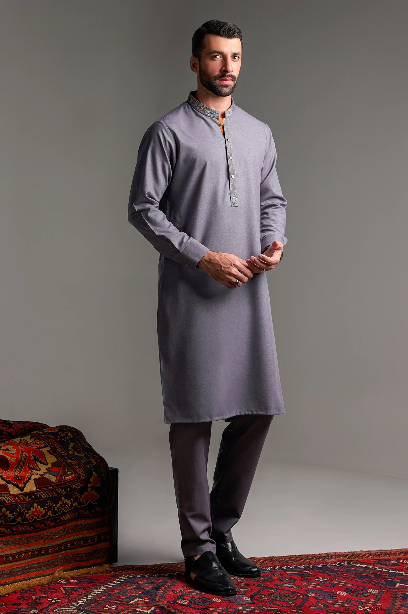 Light Grey Wash & Wear Kurta Pajama - Image 2