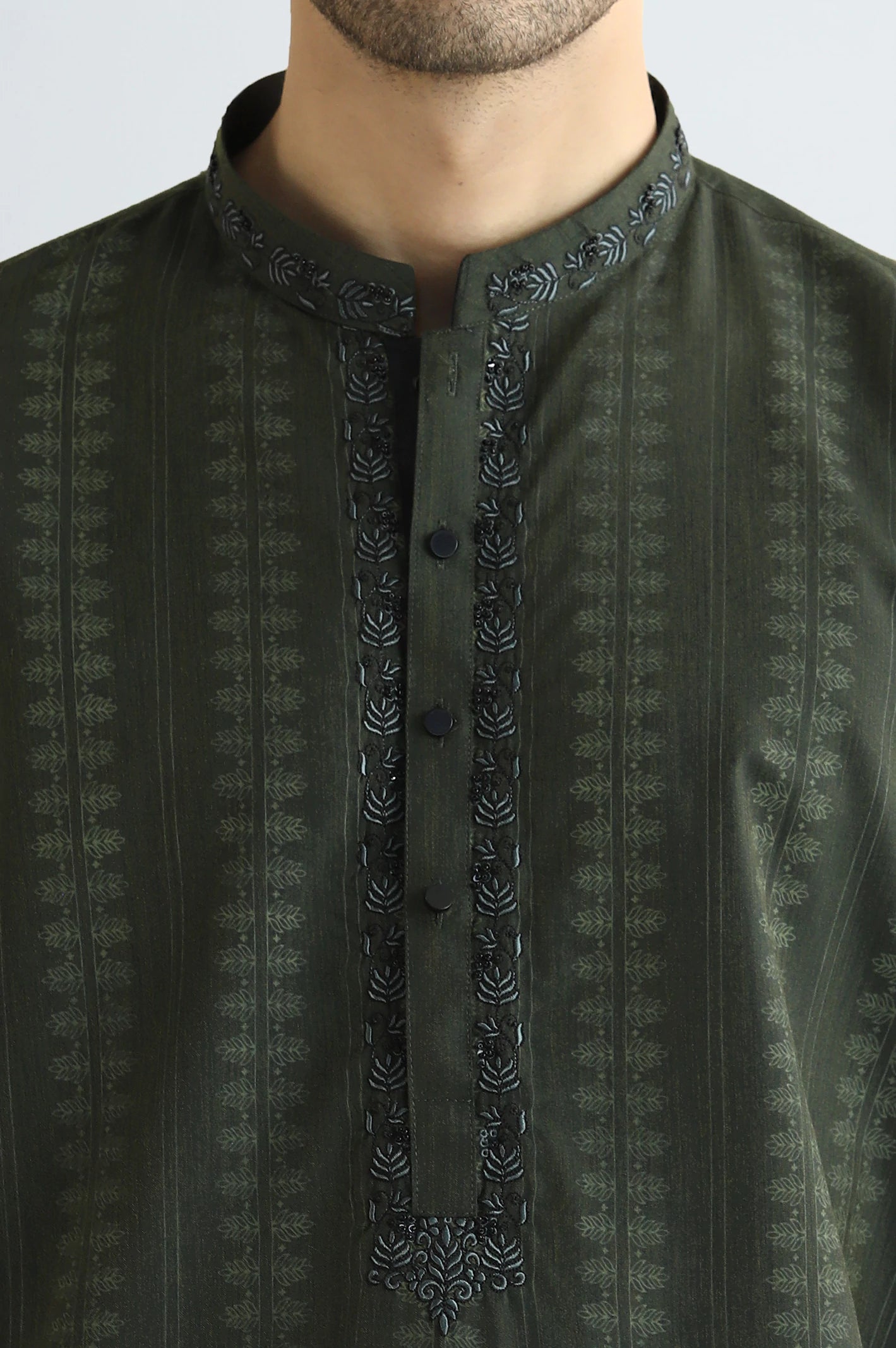 Olive Green Wash & Wear Kurta Pajama - Image 3