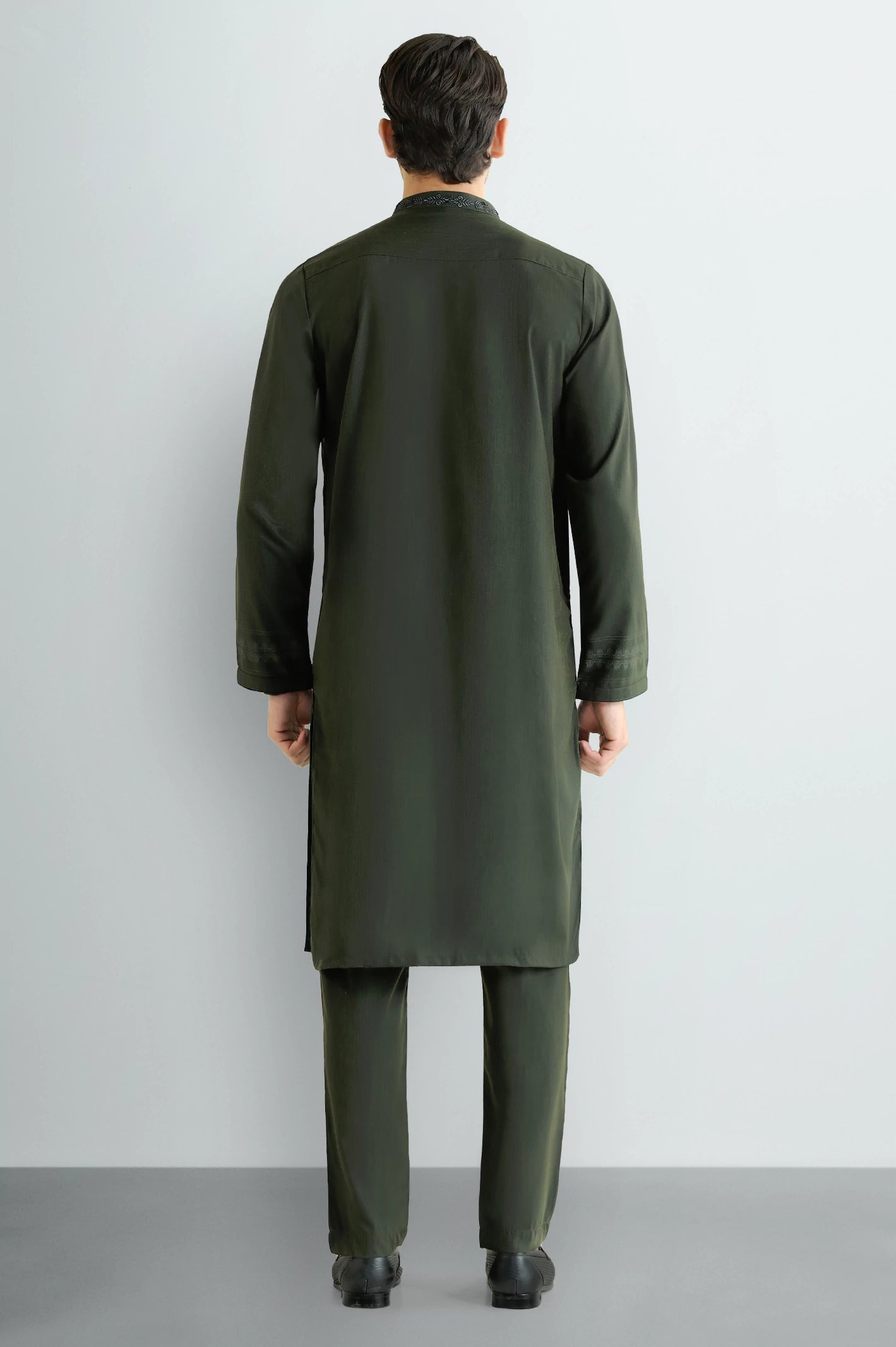 Olive Green Wash & Wear Kurta Pajama - Image 4