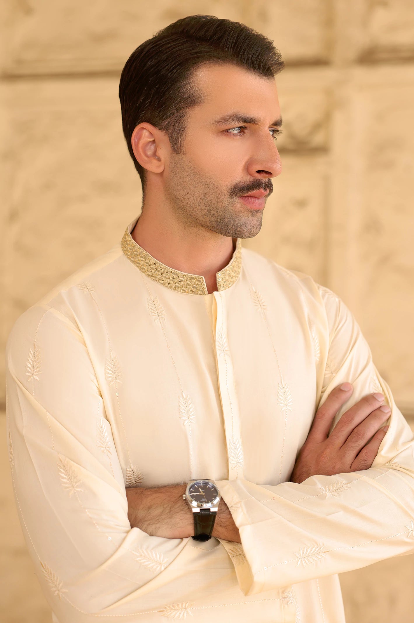 Cream Wash & Wear Kurta Pajama (TASSAVUR)