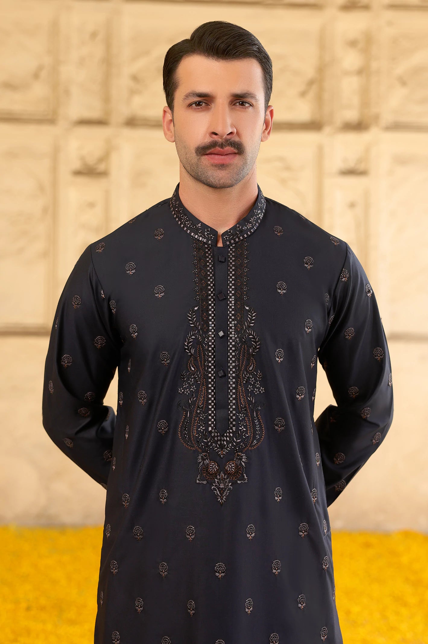 Navy Blue Wash & Wear Kurta Pajama (TASSAVUR)