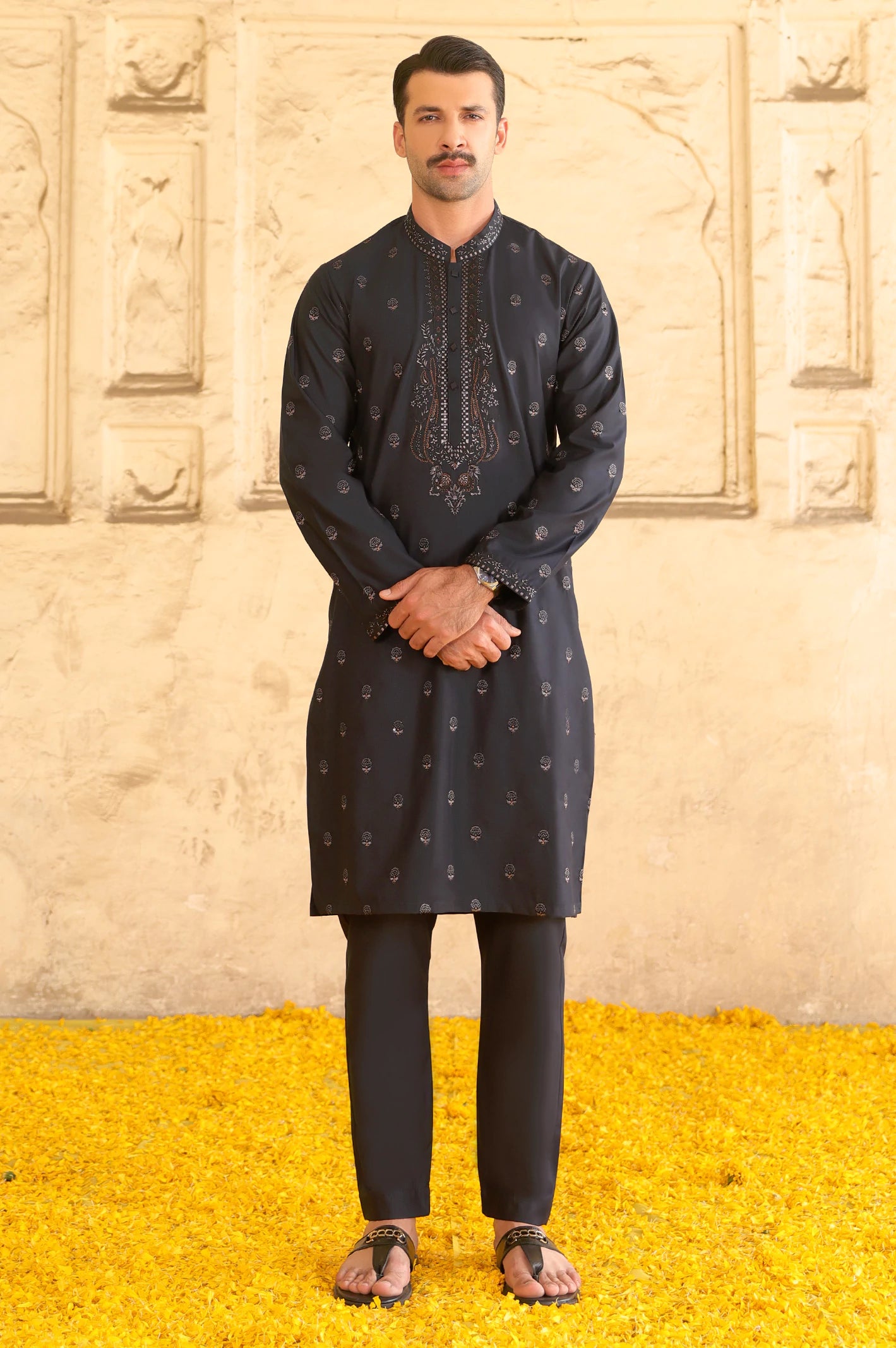 Navy Blue Wash & Wear Kurta Pajama (TASSAVUR) - Image 2