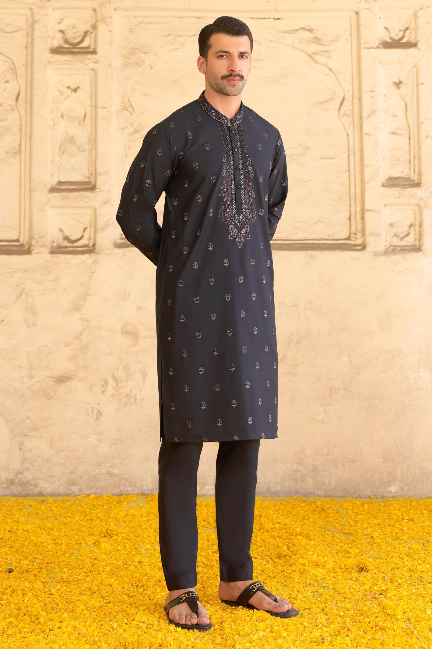 Navy Blue Wash & Wear Kurta Pajama (TASSAVUR) - Image 4
