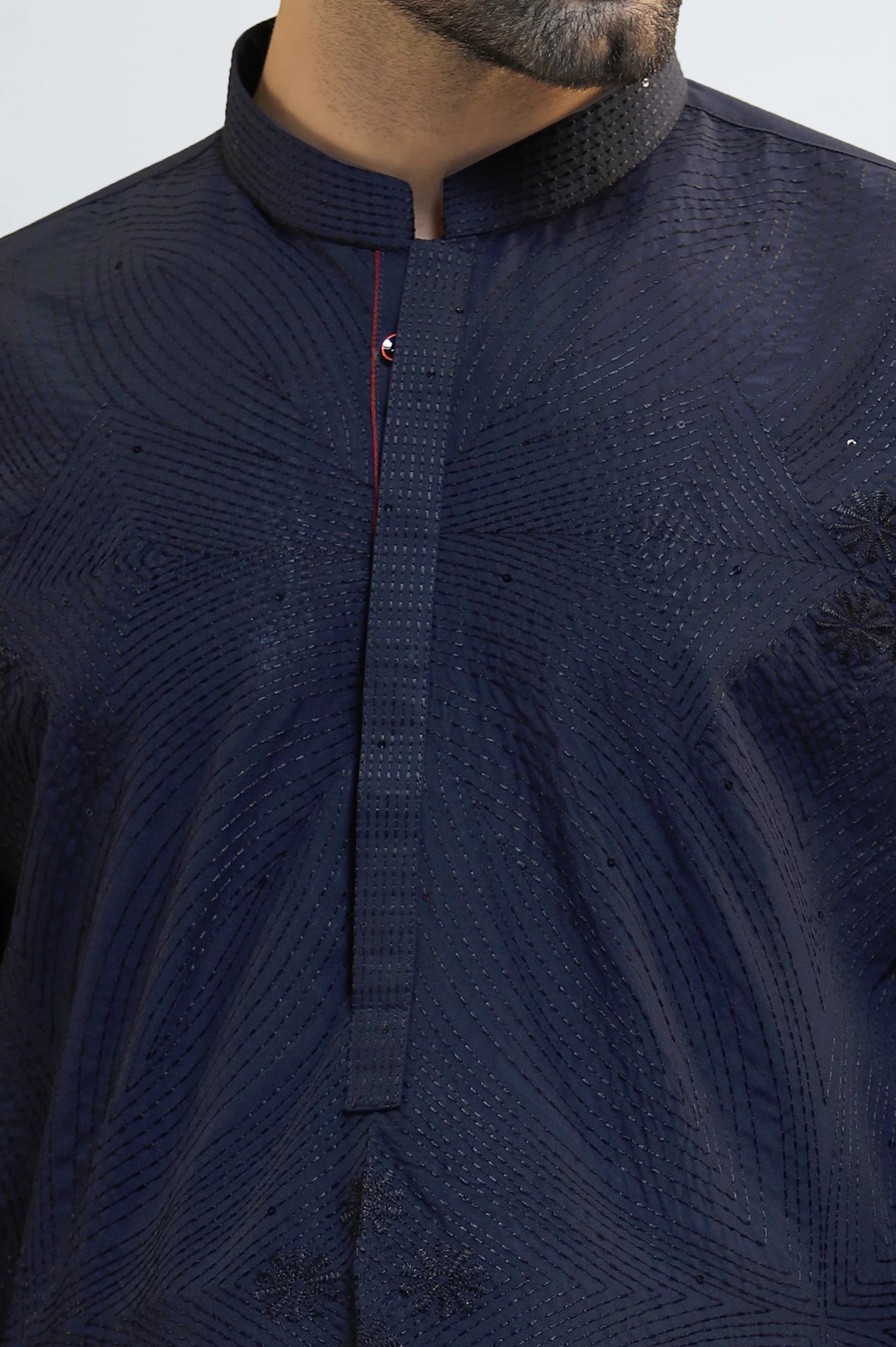 Navy Blue Wash & Wear Kurta Pajama - Image 3