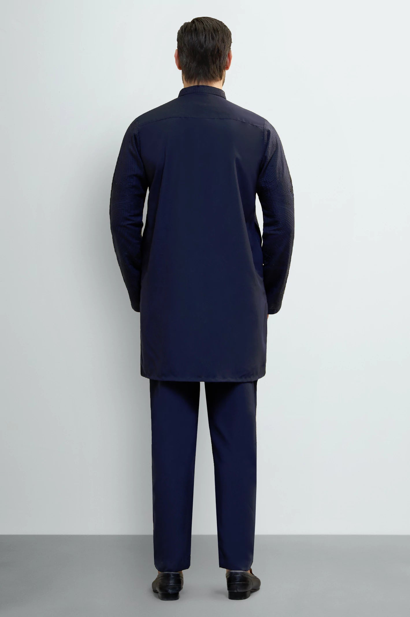 Navy Blue Wash & Wear Kurta Pajama - Image 4