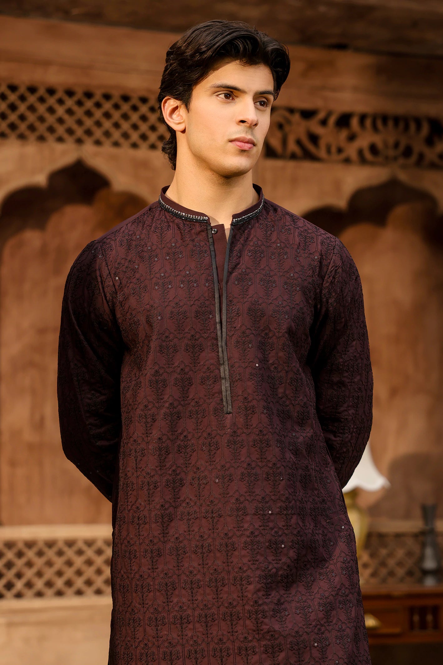Burgundy Wash & Wear Kurta Pajama - Image 4