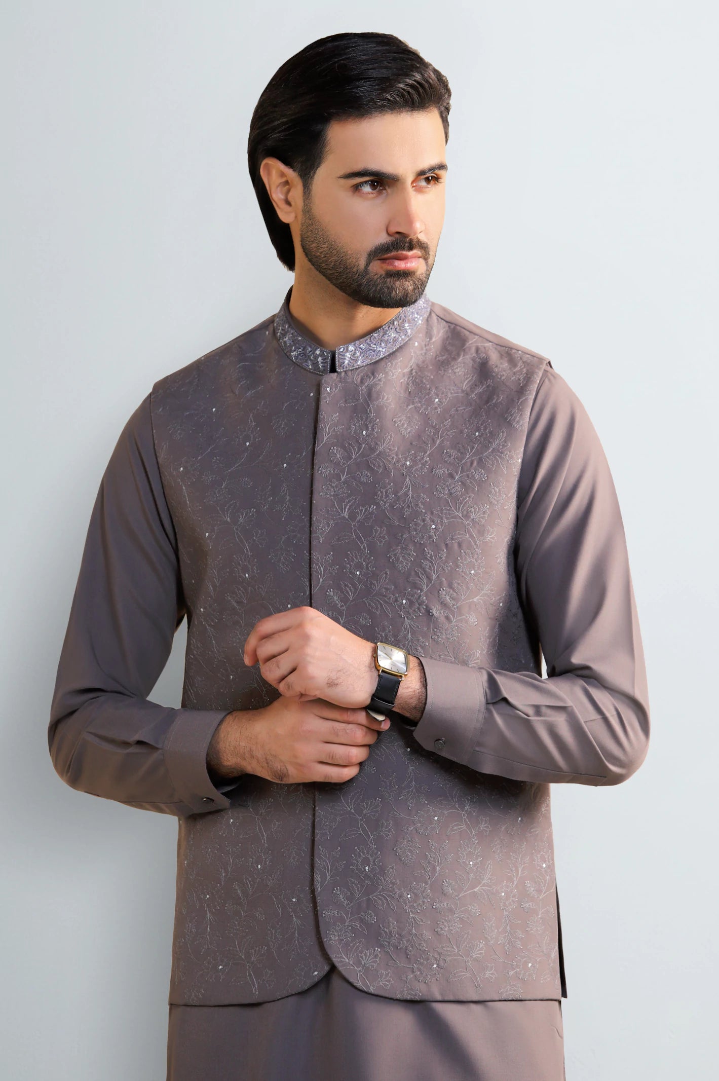 Grey Kurta Pajama with Waistcoat - Image 2