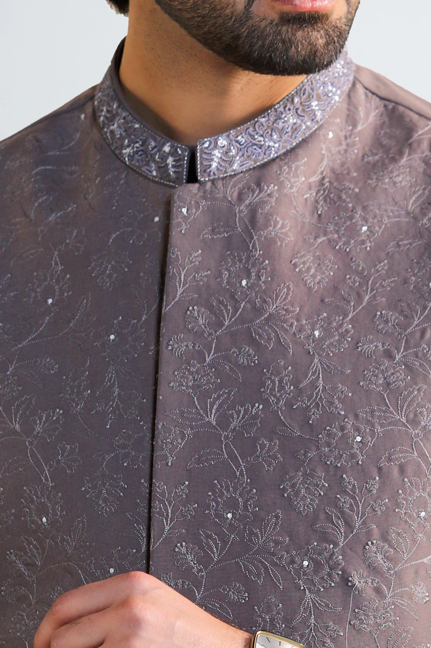 Grey Kurta Pajama with Waistcoat - Image 3