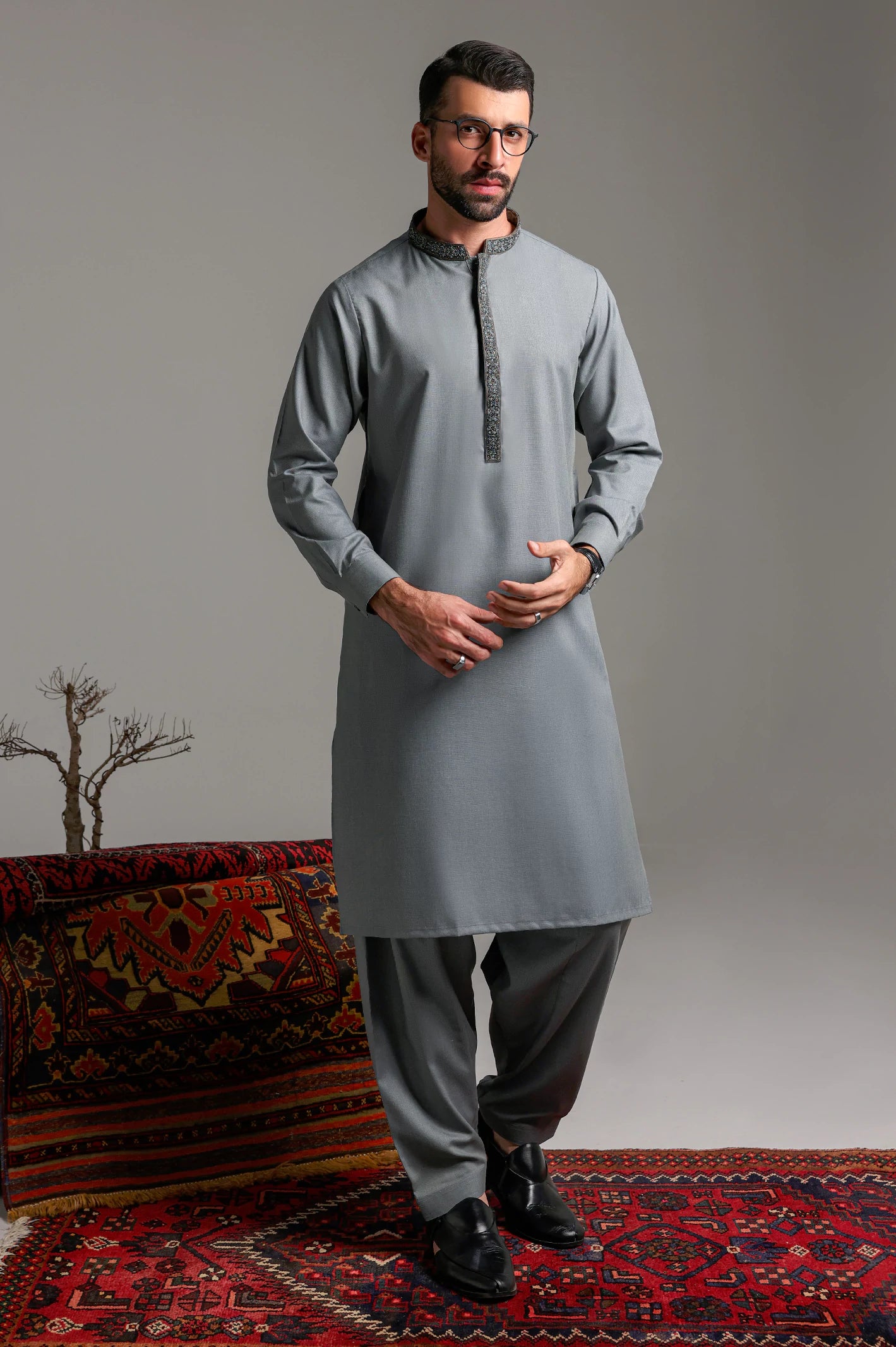 Dark Grey Wash & Wear Shalwar Kameez - Image 2