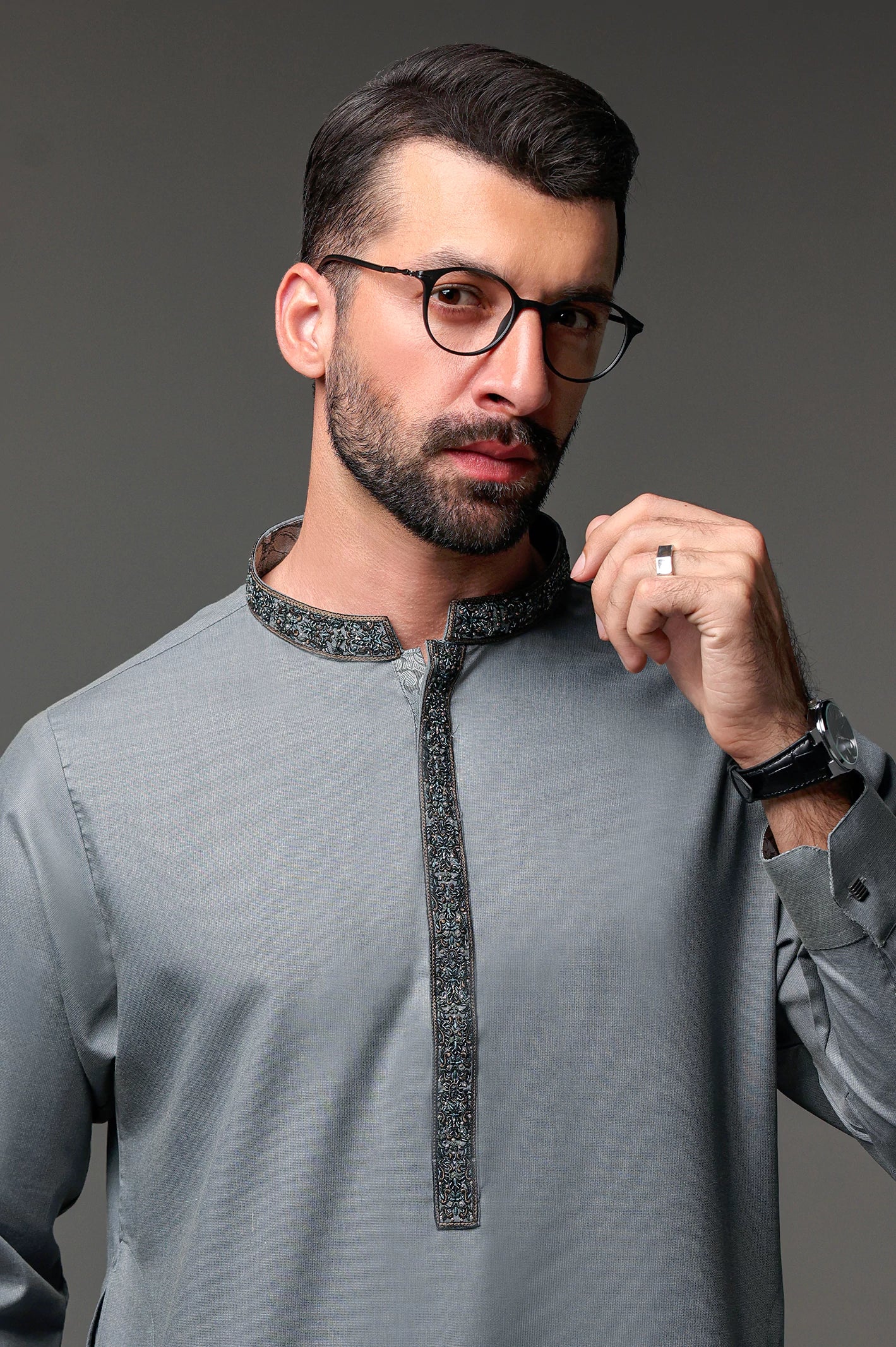 Dark Grey Wash & Wear Shalwar Kameez - Image 3