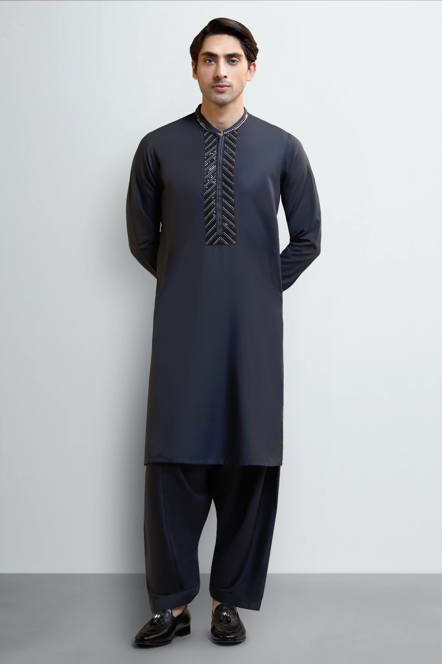 Grey Wash & Wear Shalwar Kameez (TASSAVUR) - Image 2