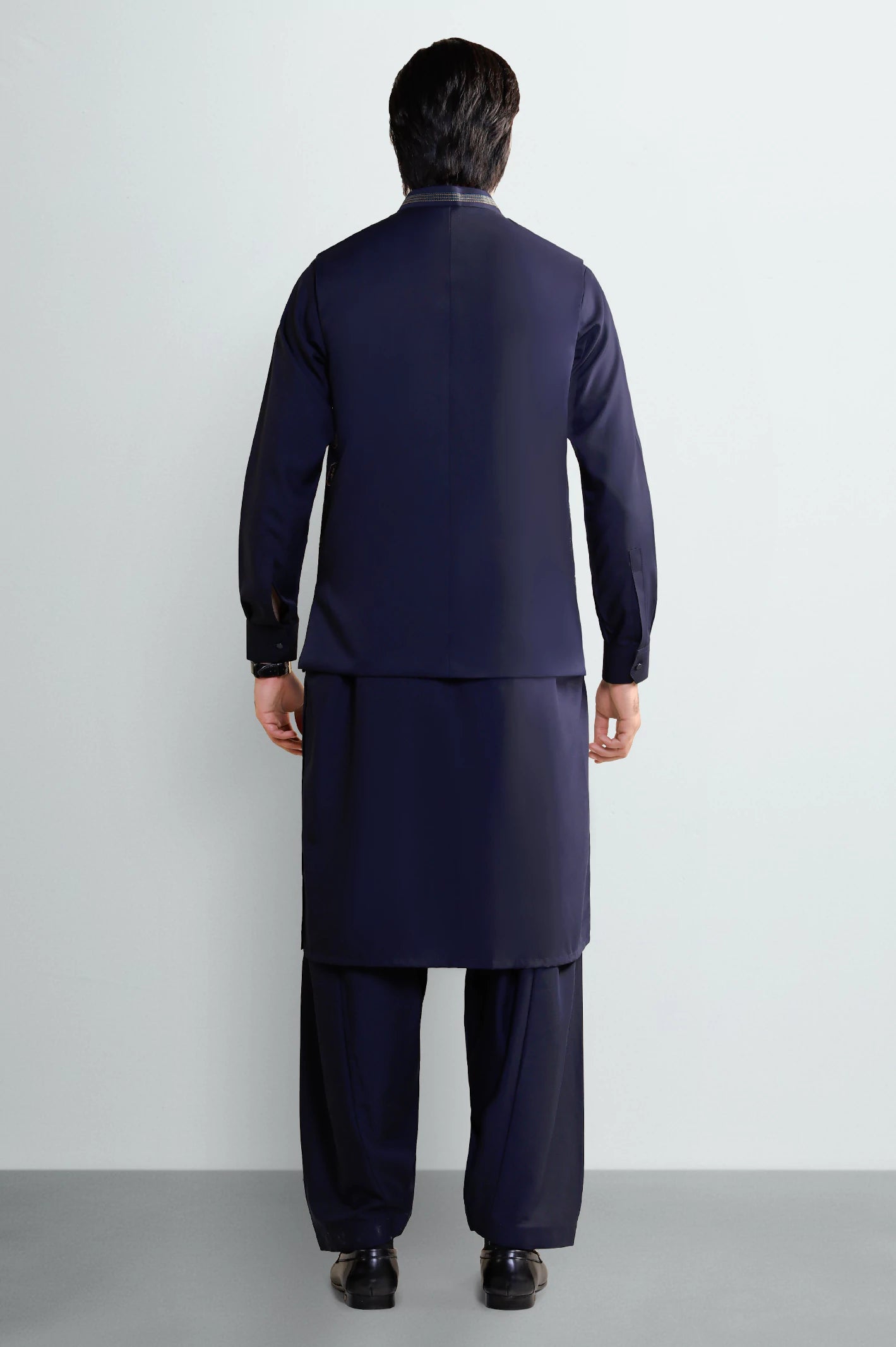 Navy Blue Shalwar Kameez With Waistcoat - Image 4