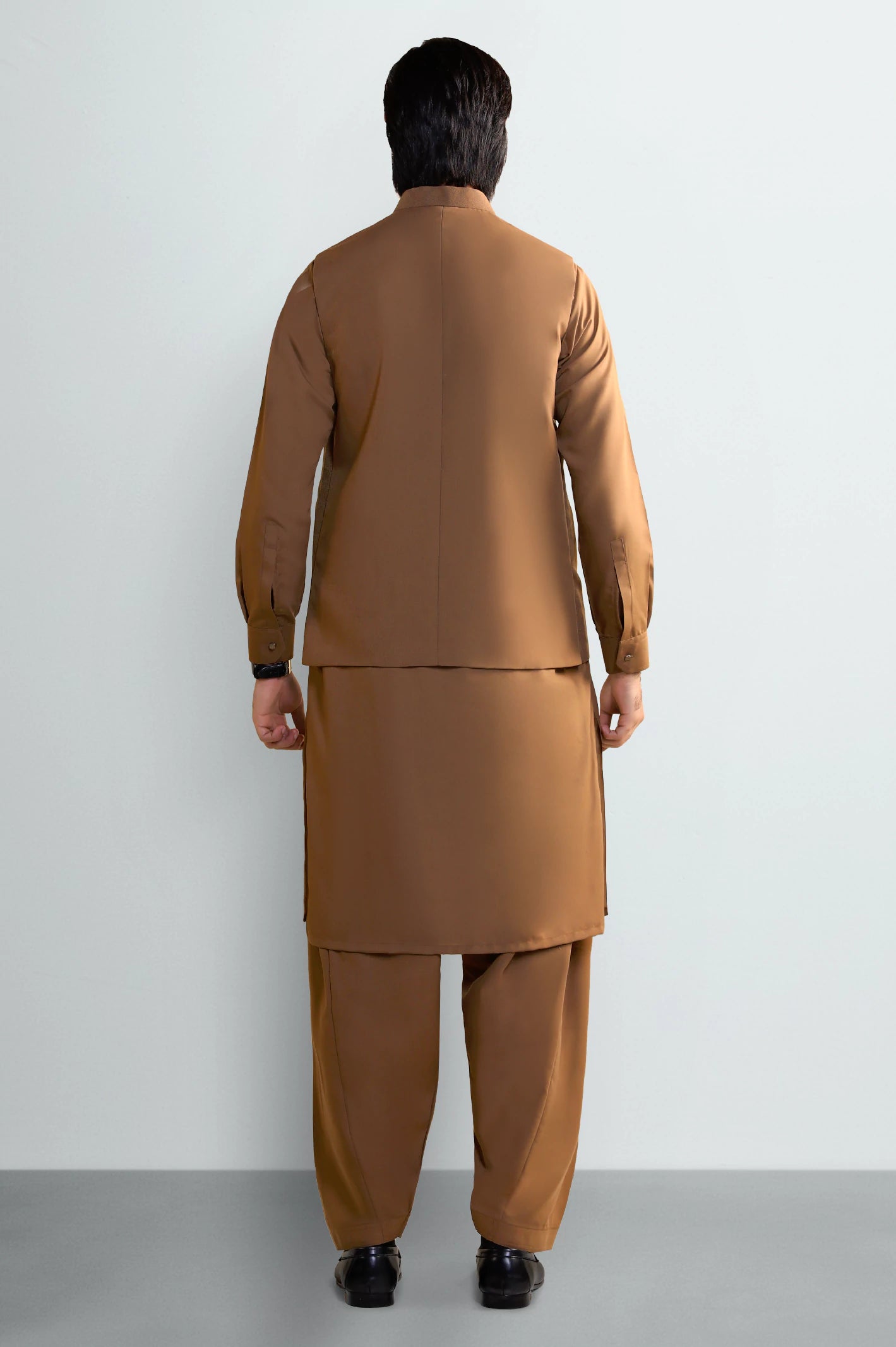 Light Brown Shalwar Kameez With Waistcoat - Image 4