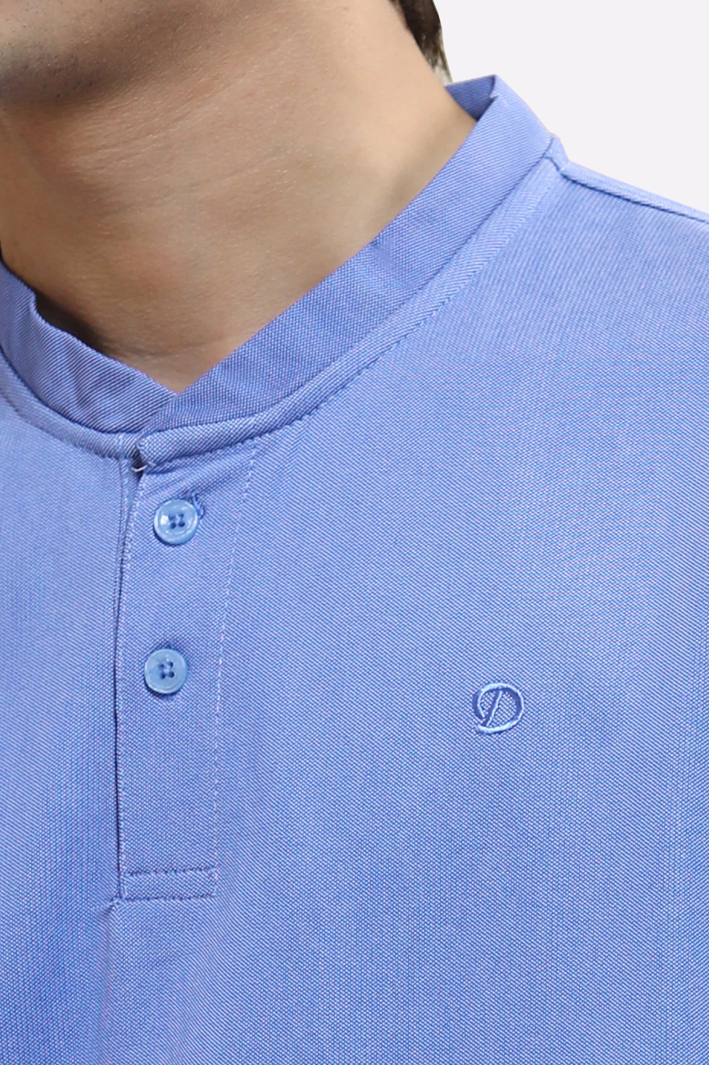 Men's Blue Solid Stand-Up Collar Polo T-Shirt - Image 3