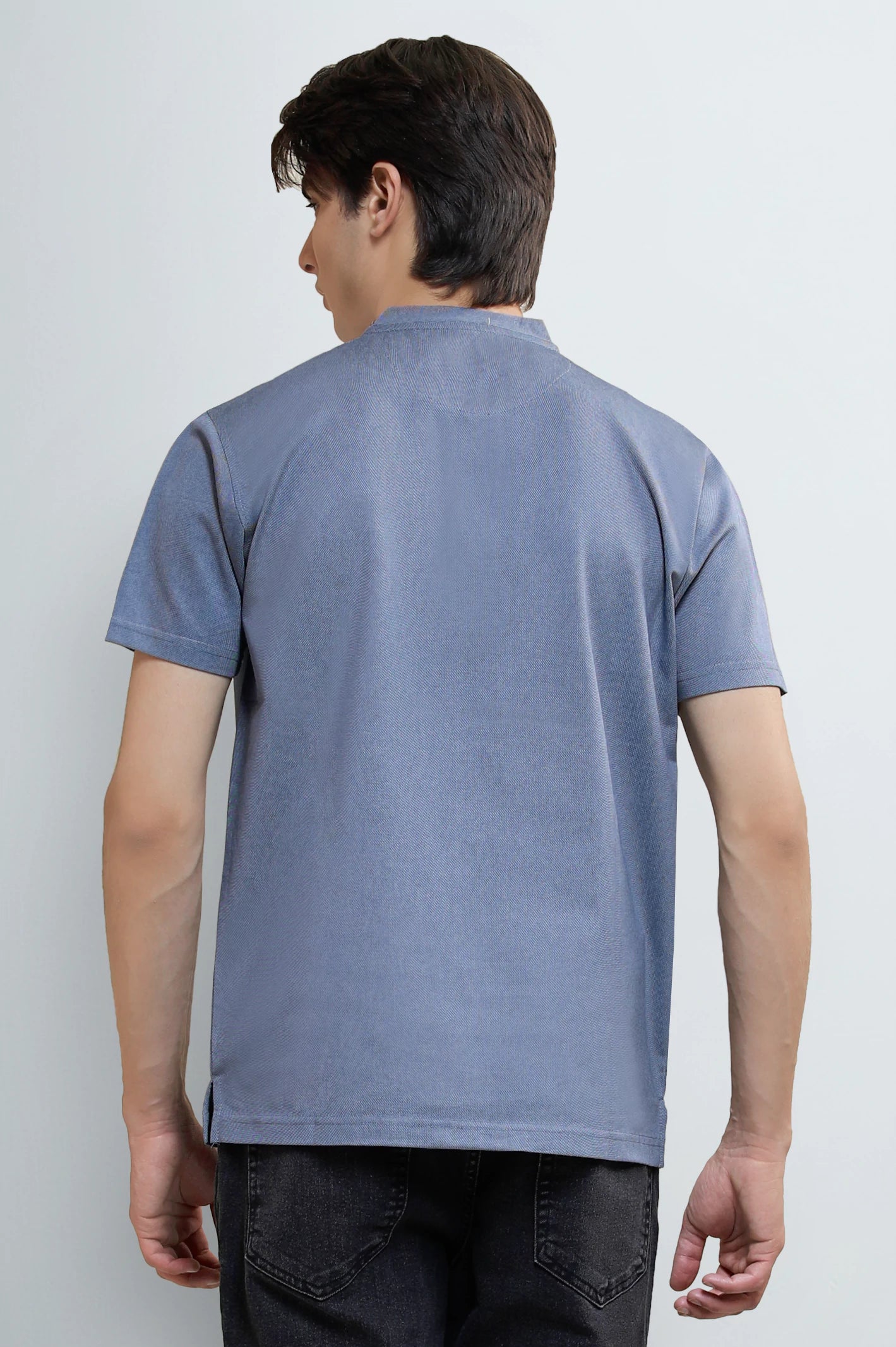 Men's Charcoal Band-Collar Henley T-Shirt - Image 3