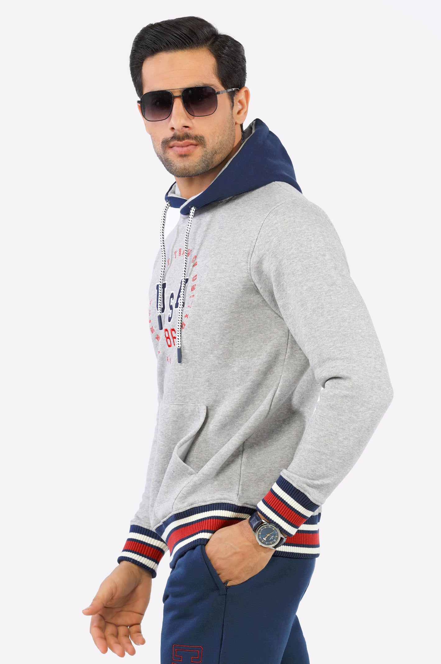 Heather Grey Embroidered Pullover Hoodie - Image 4