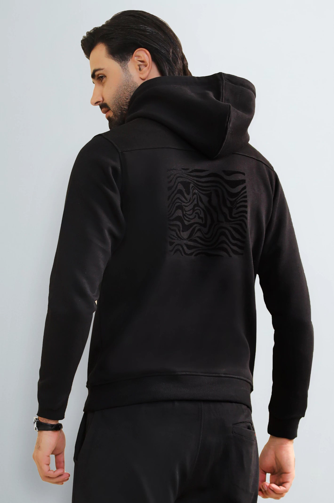 Black Embossed Graphic Hoodie - Image 3