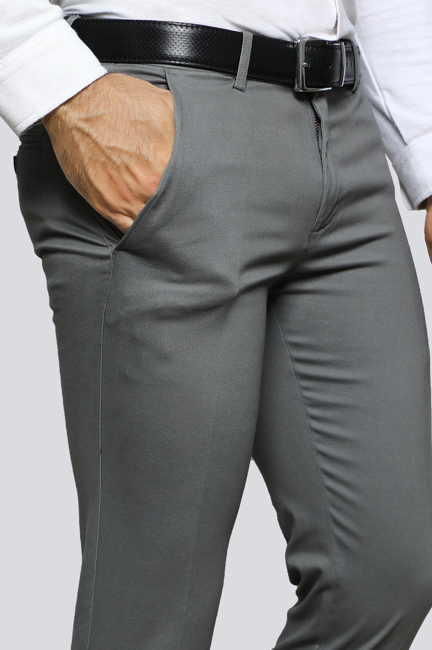 Grey Cotton Smart Fit Trouser - Image 2