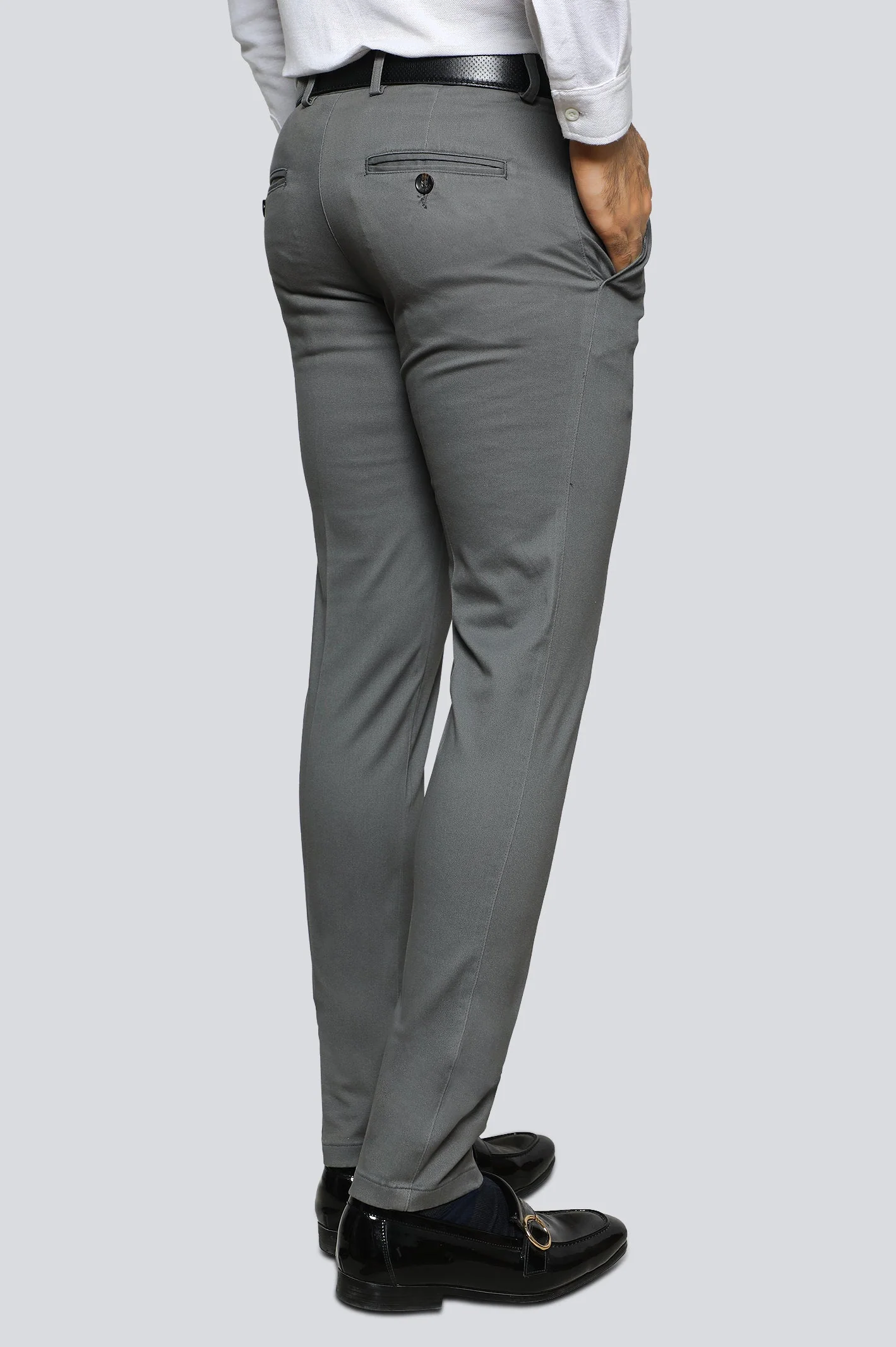 Grey Cotton Smart Fit Trouser - Image 3