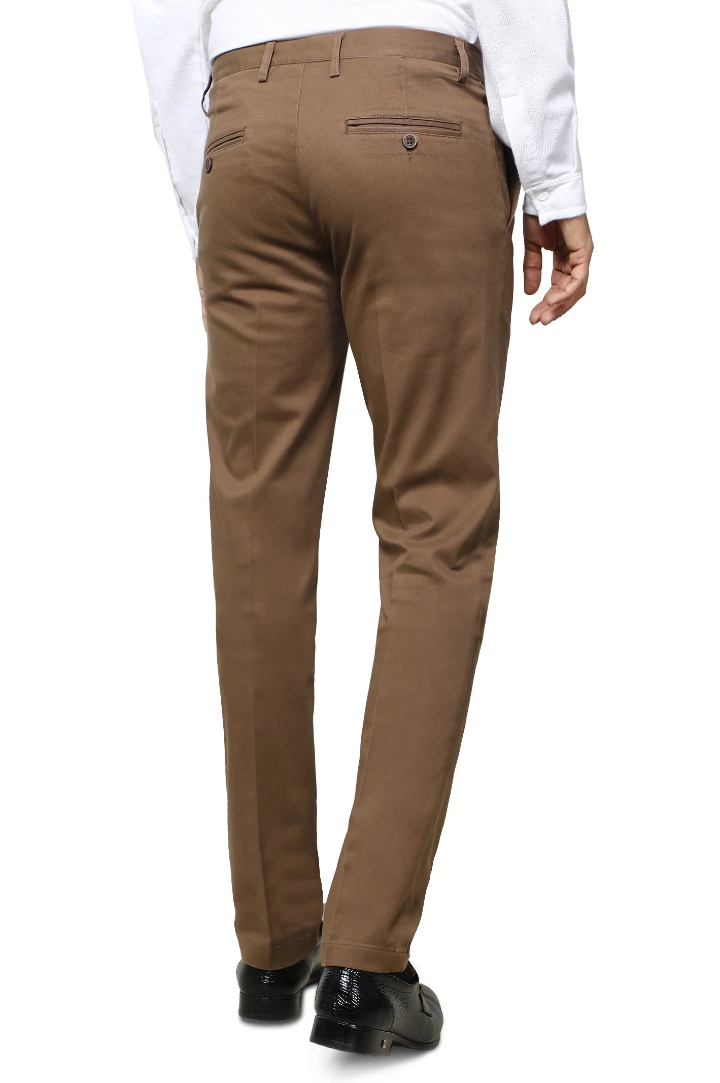 Coffee Brown Cotton Smart Fit Trouser - Image 3