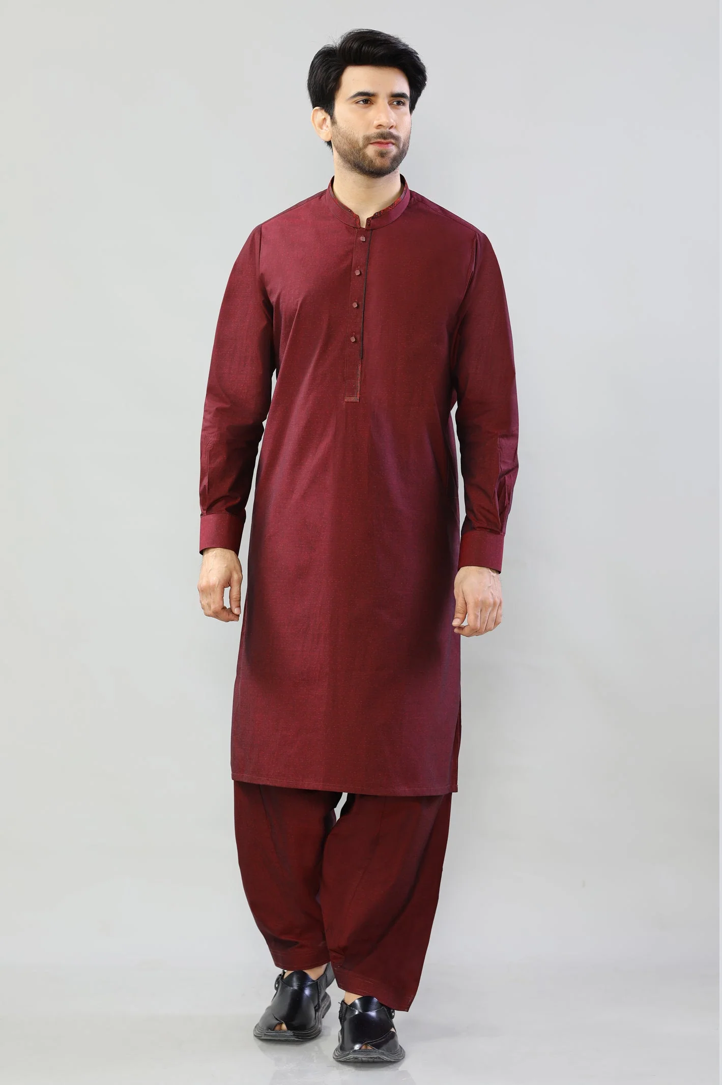 Maroon Cotton Shalwar Kameez - Image 2