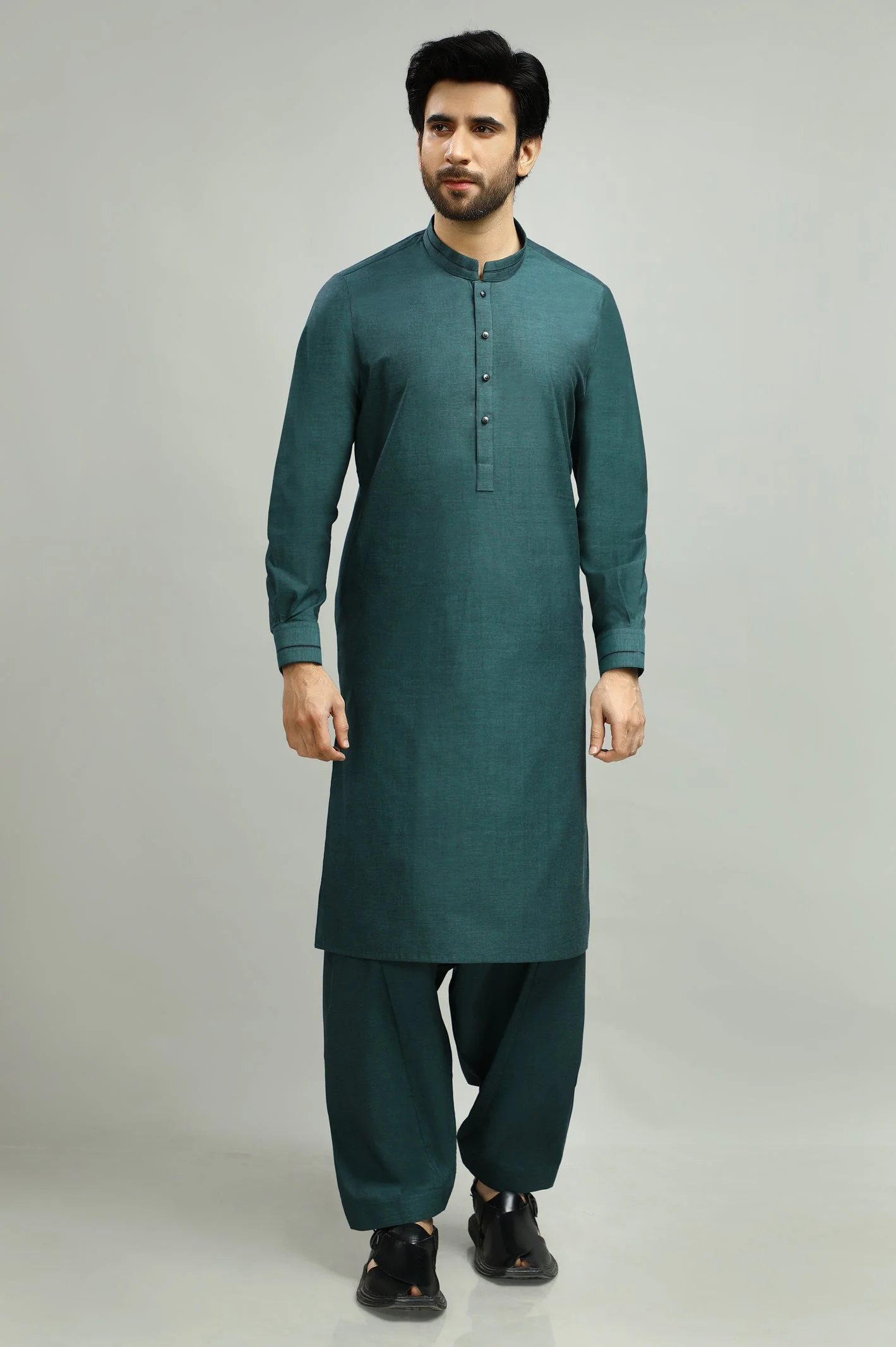 Dark Green Wash & Wear Shalwar Kameez - Image 2
