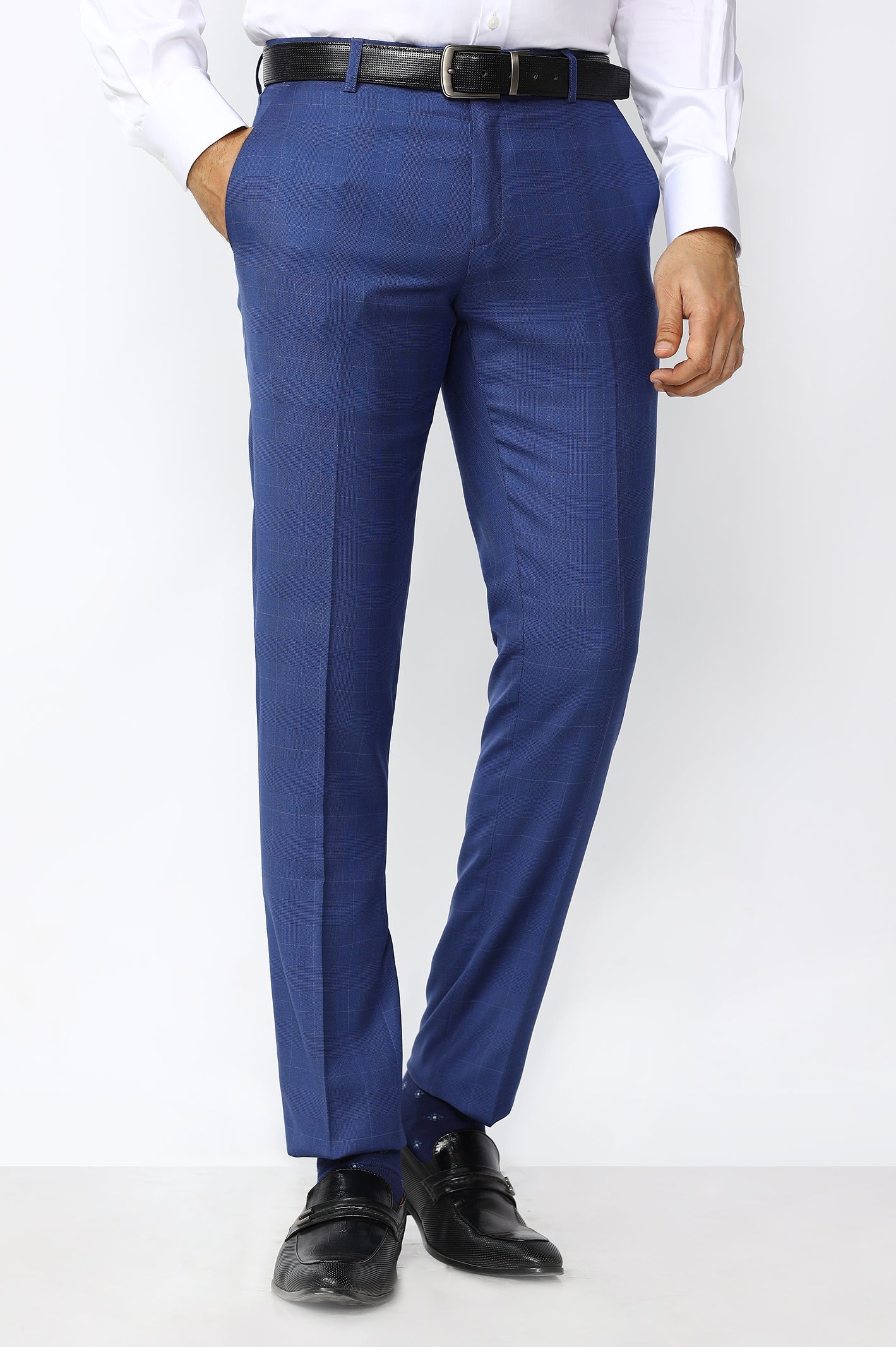 Royal Blue Wash & Wear Slim Fit Trouser