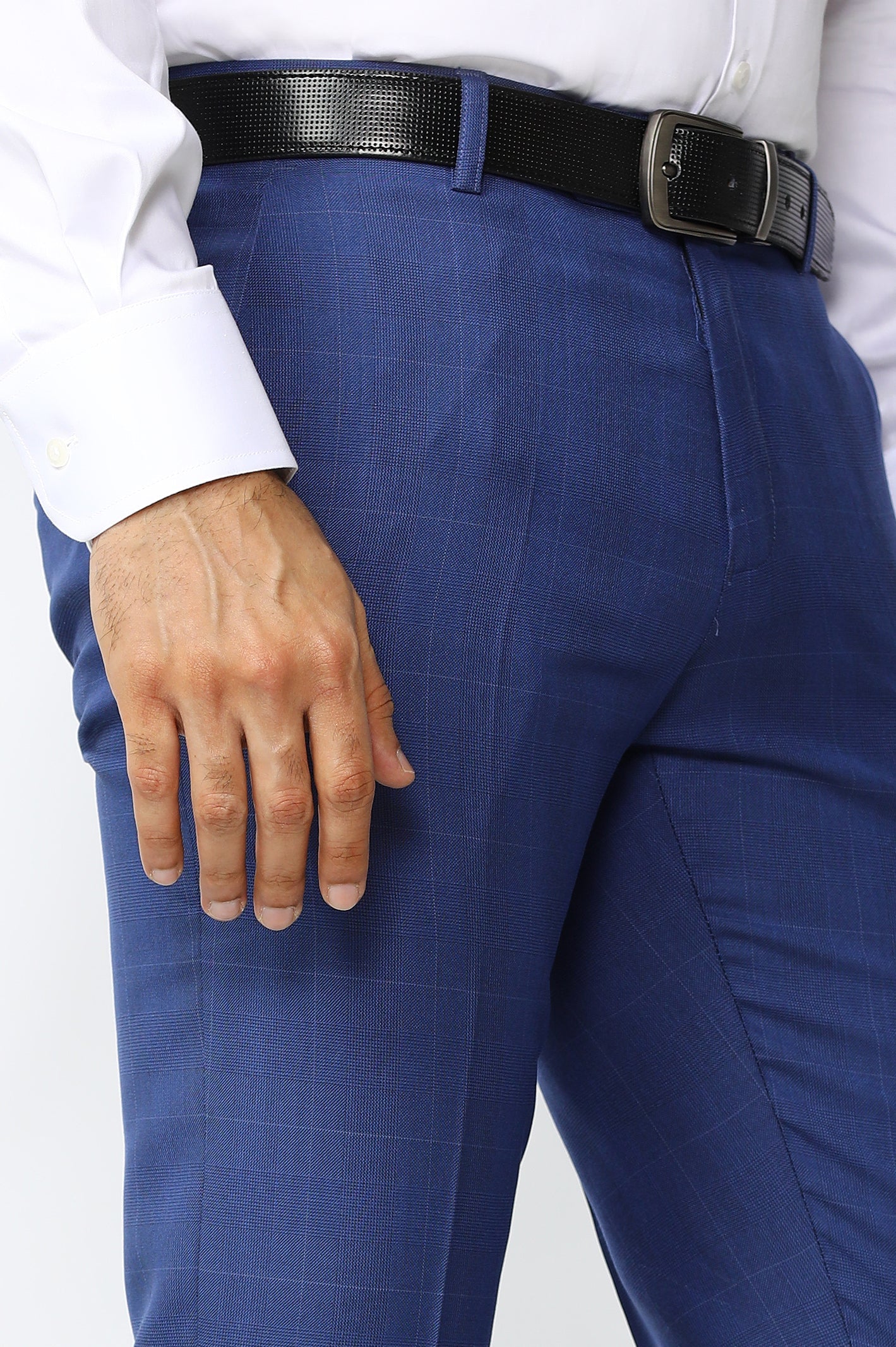 Royal Blue Wash & Wear Slim Fit Trouser - Image 2