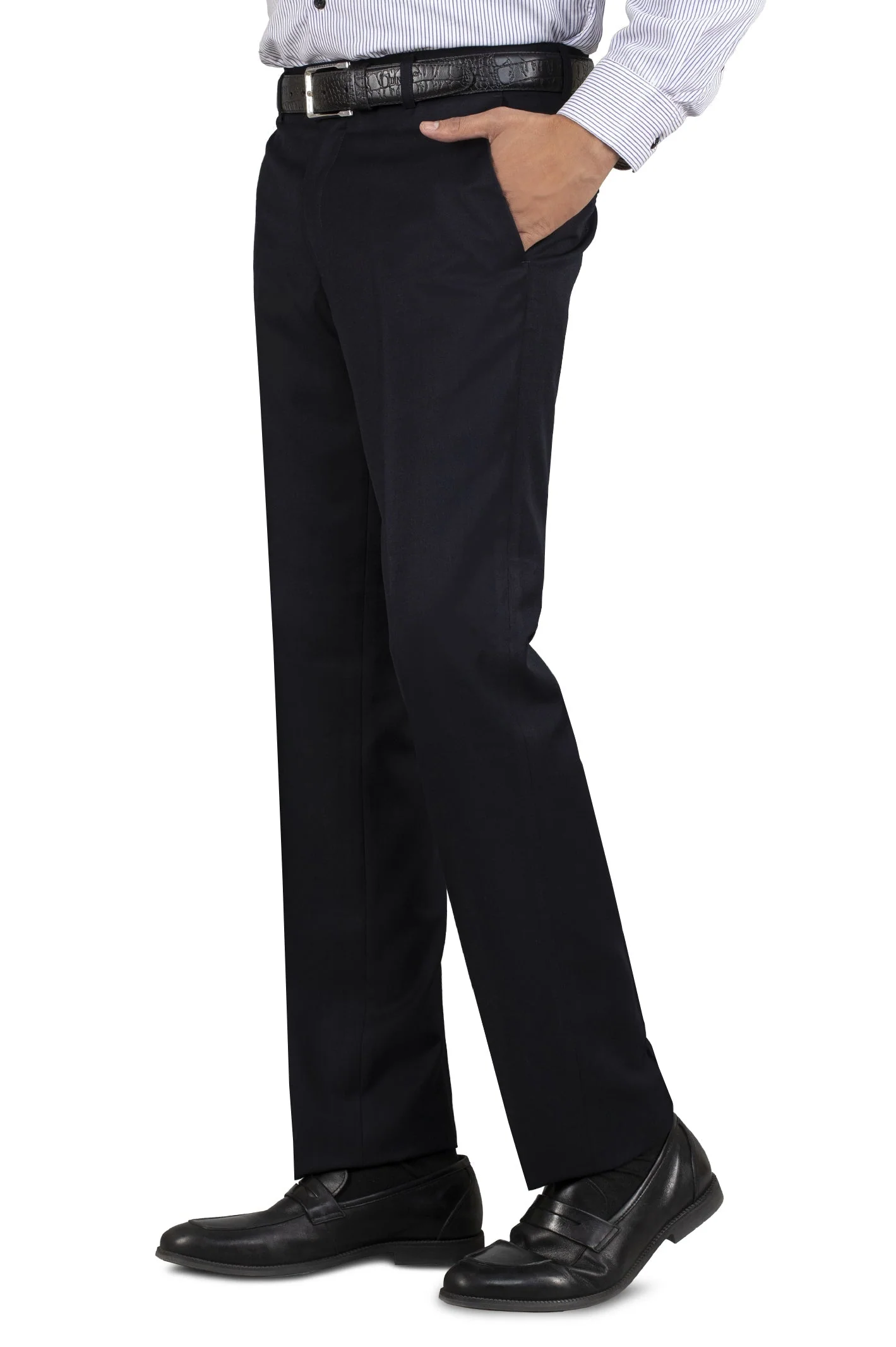 Navy Blue Wash & Wear Regular Fit Trouser - Image 2