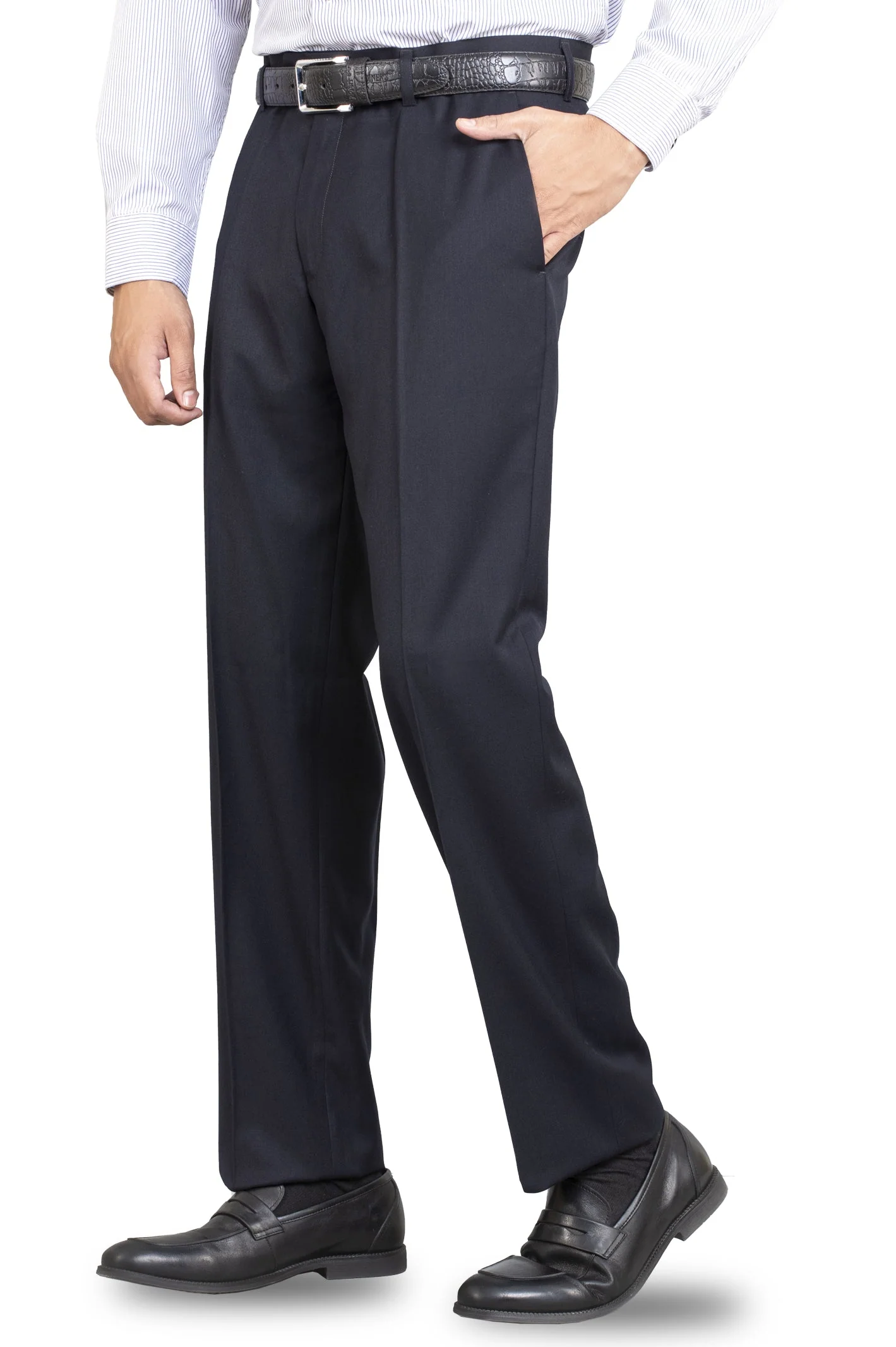 Dark Blue Wash & Wear Regular Fit Trouser - Image 3