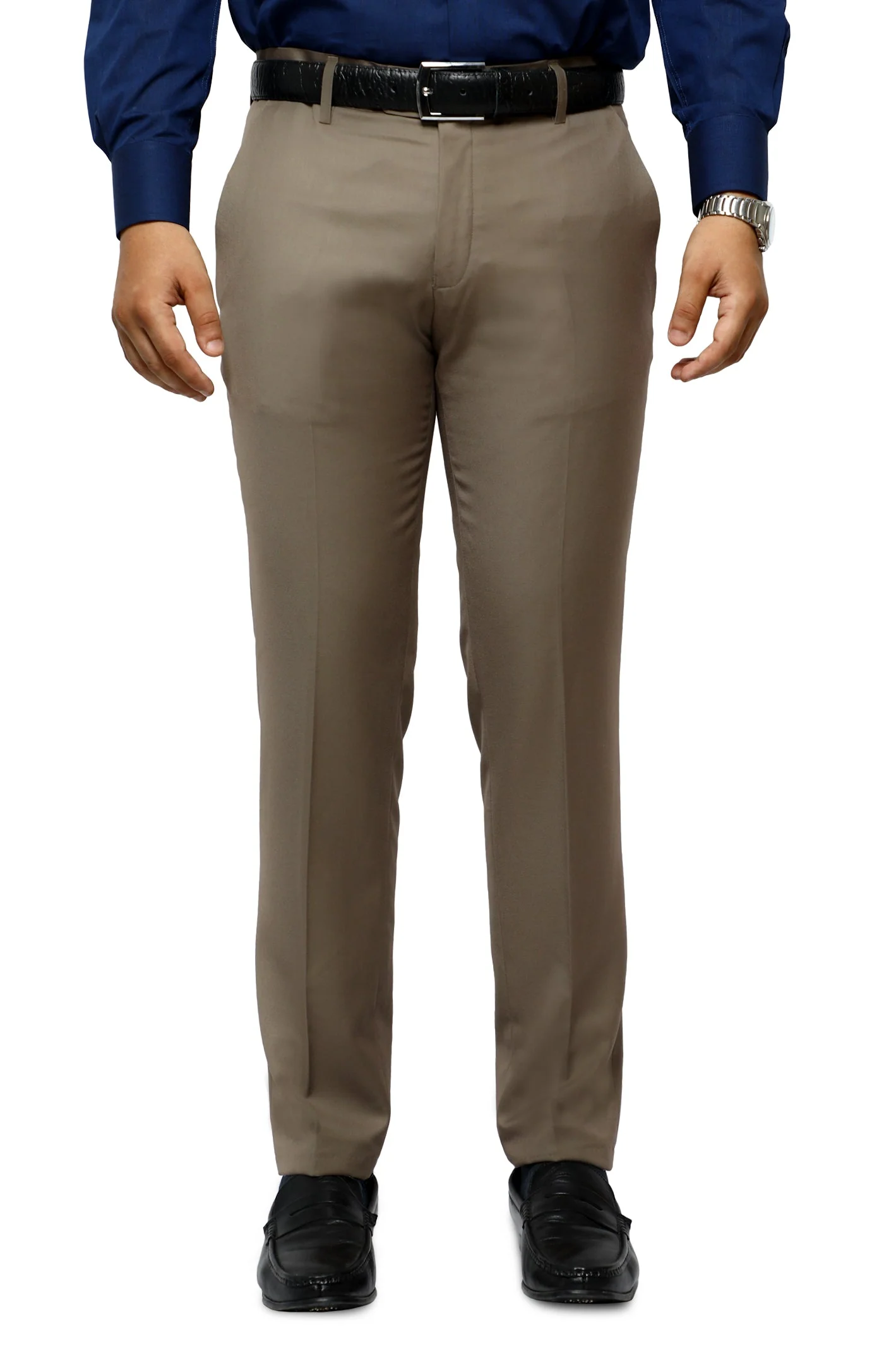 Dark Beige Wash & Wear Slim Fit Trouser