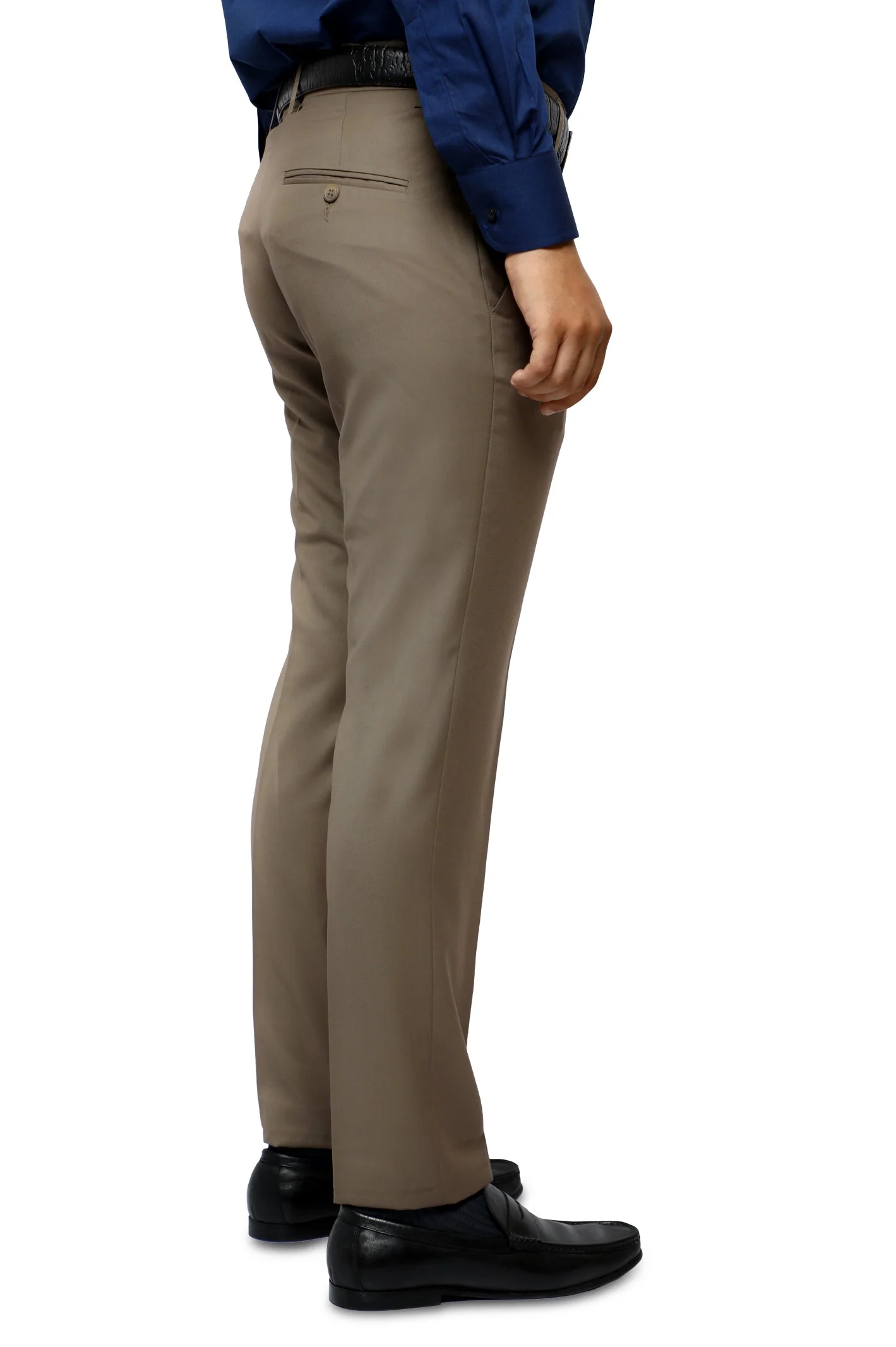 Dark Beige Wash & Wear Slim Fit Trouser - Image 2
