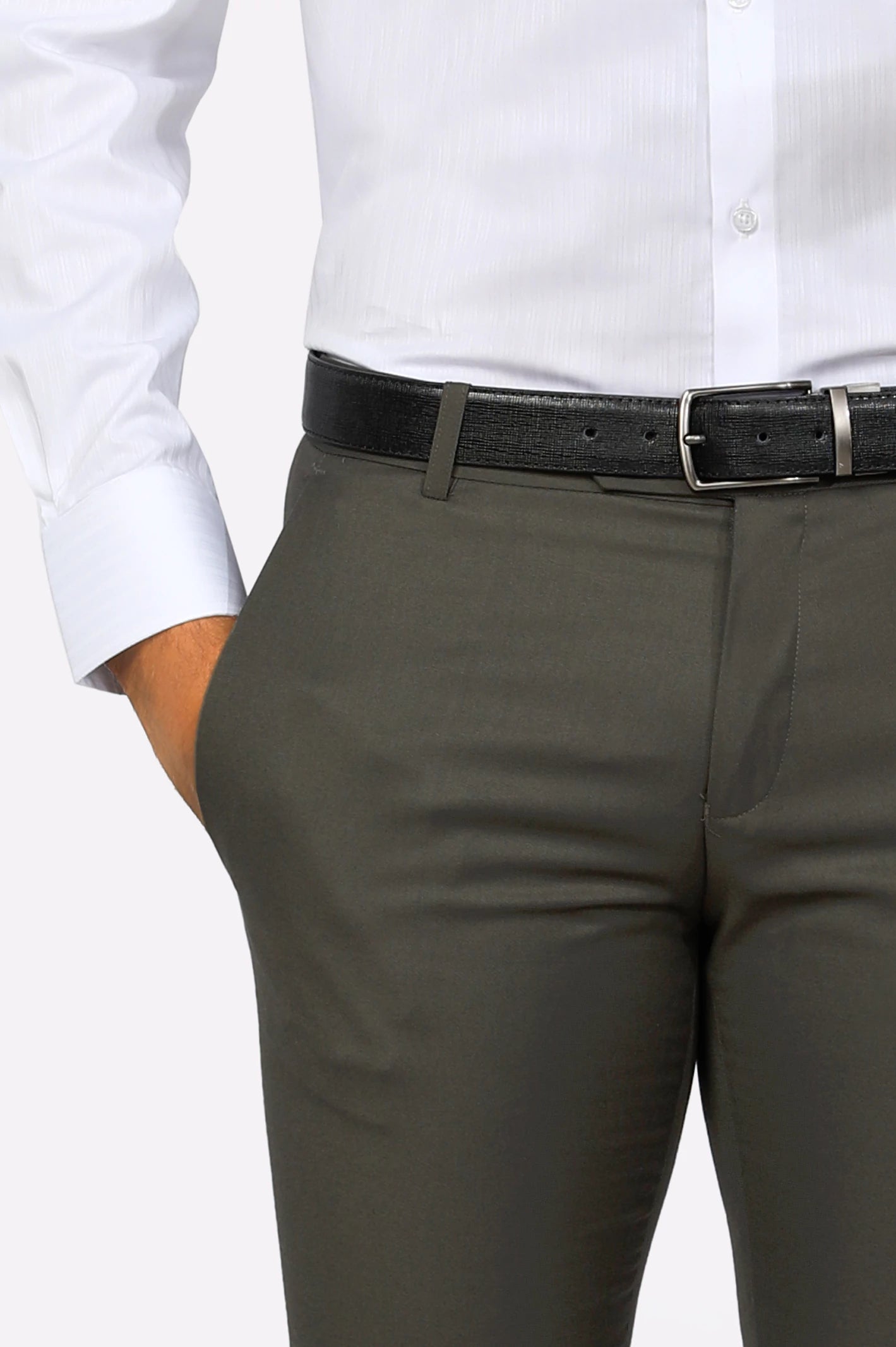 Olive Slim Fit Formal Trouser - Image 2