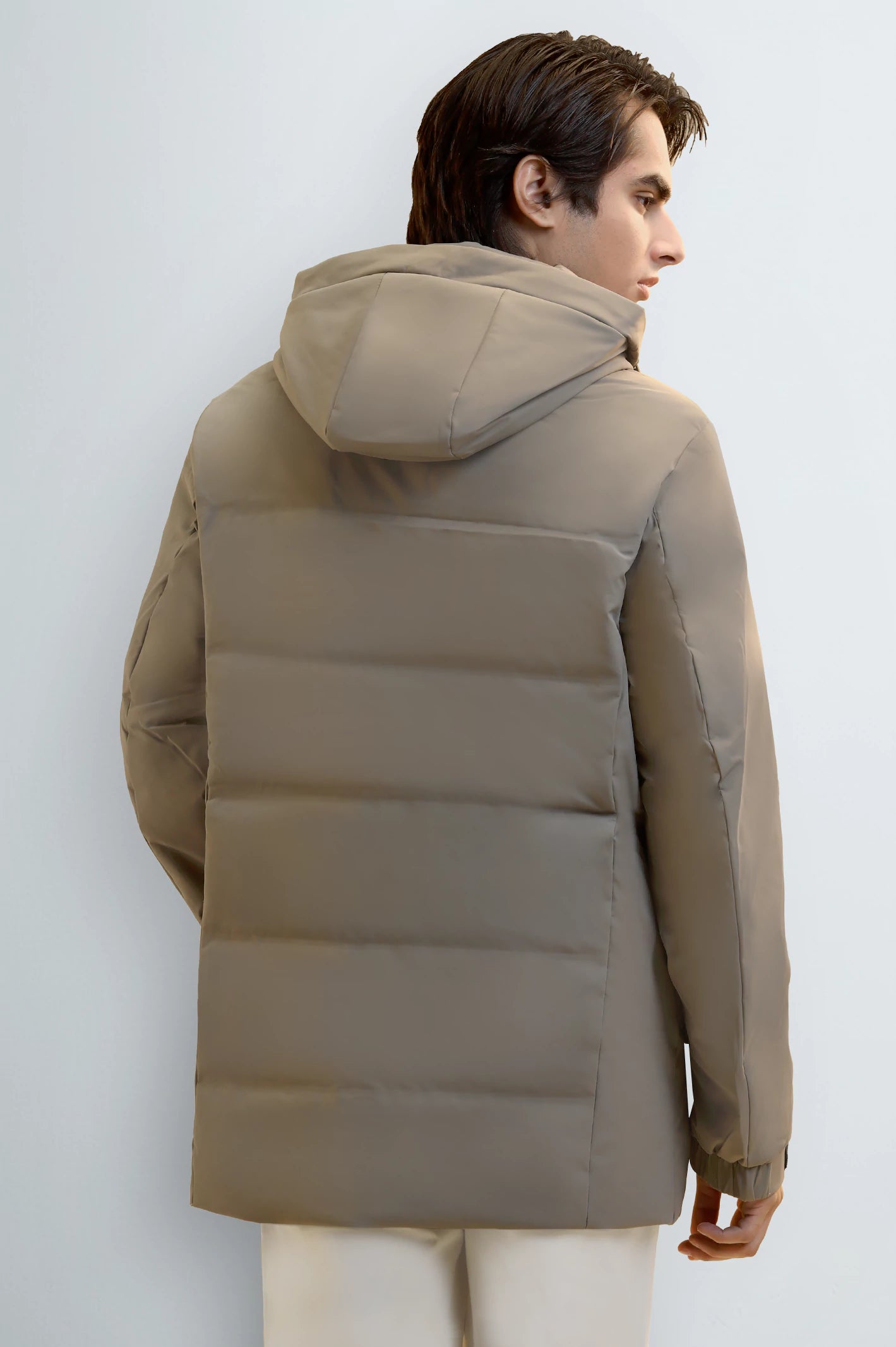 Khaki Hooded Puffer Jacket for Men - Image 4