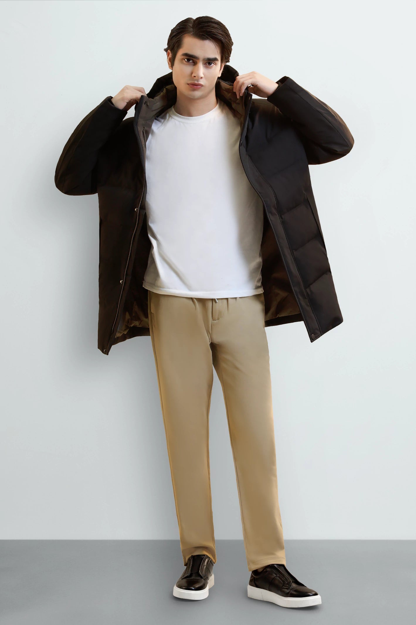 Men's Black Hooded Long Jacket - Image 2