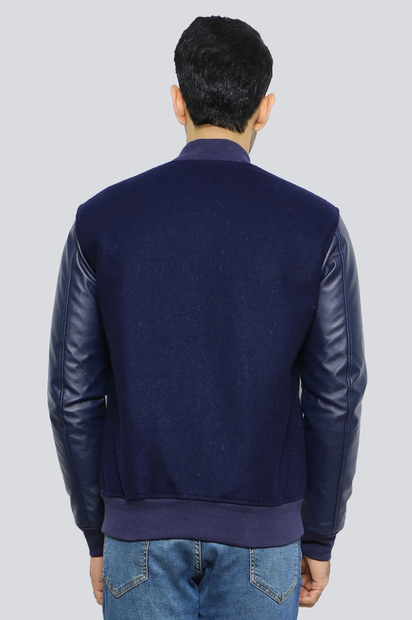 Navy Blue Leather Jacket - Image 3