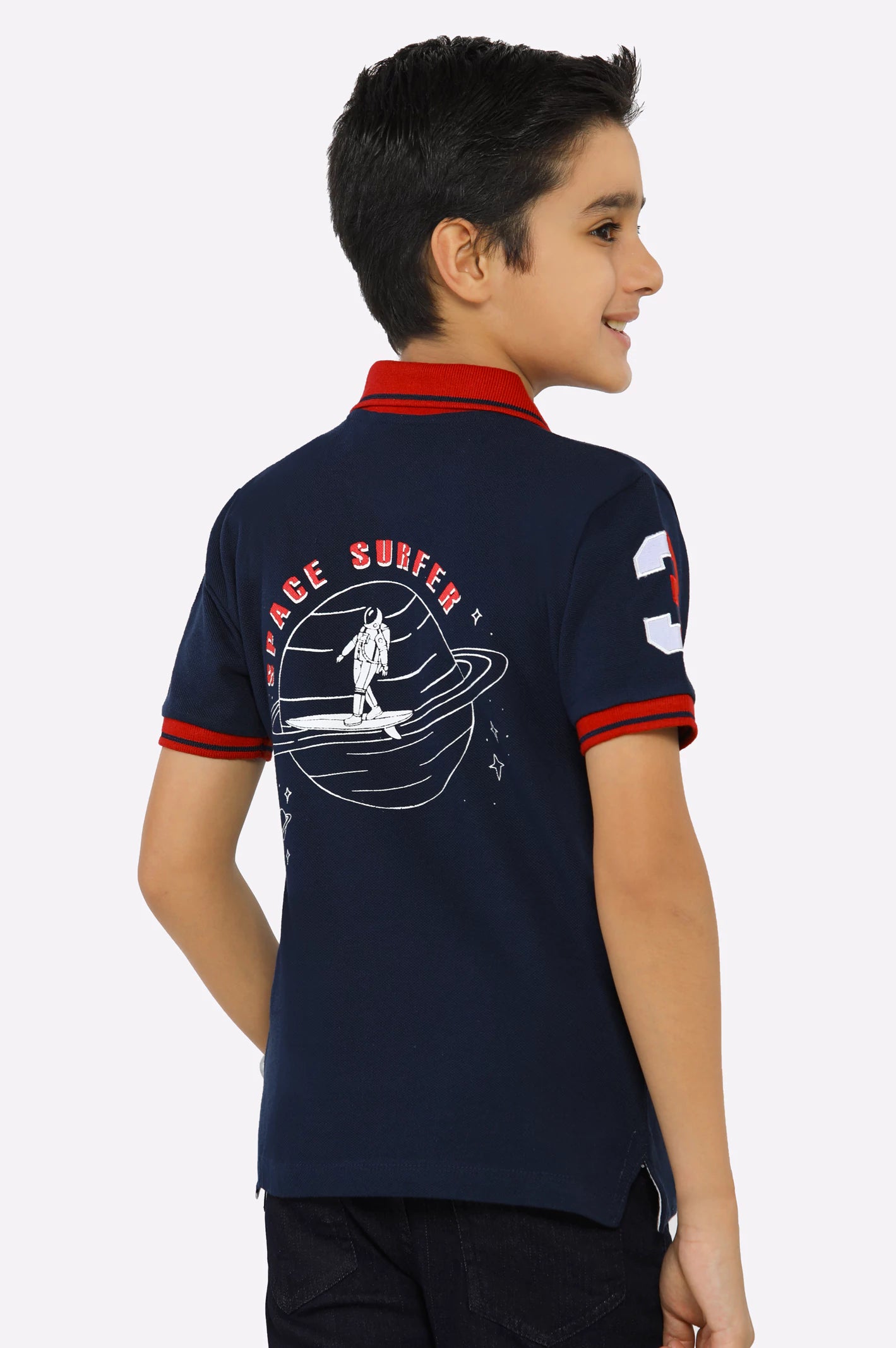 Navy Blue Graphic Polo - Image 3