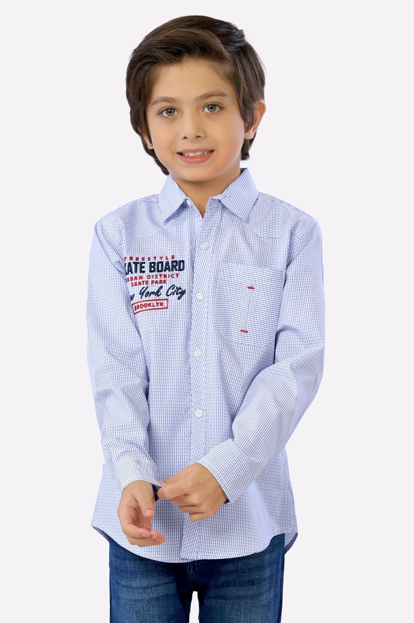 Blue Mini-Check Boys Shirt