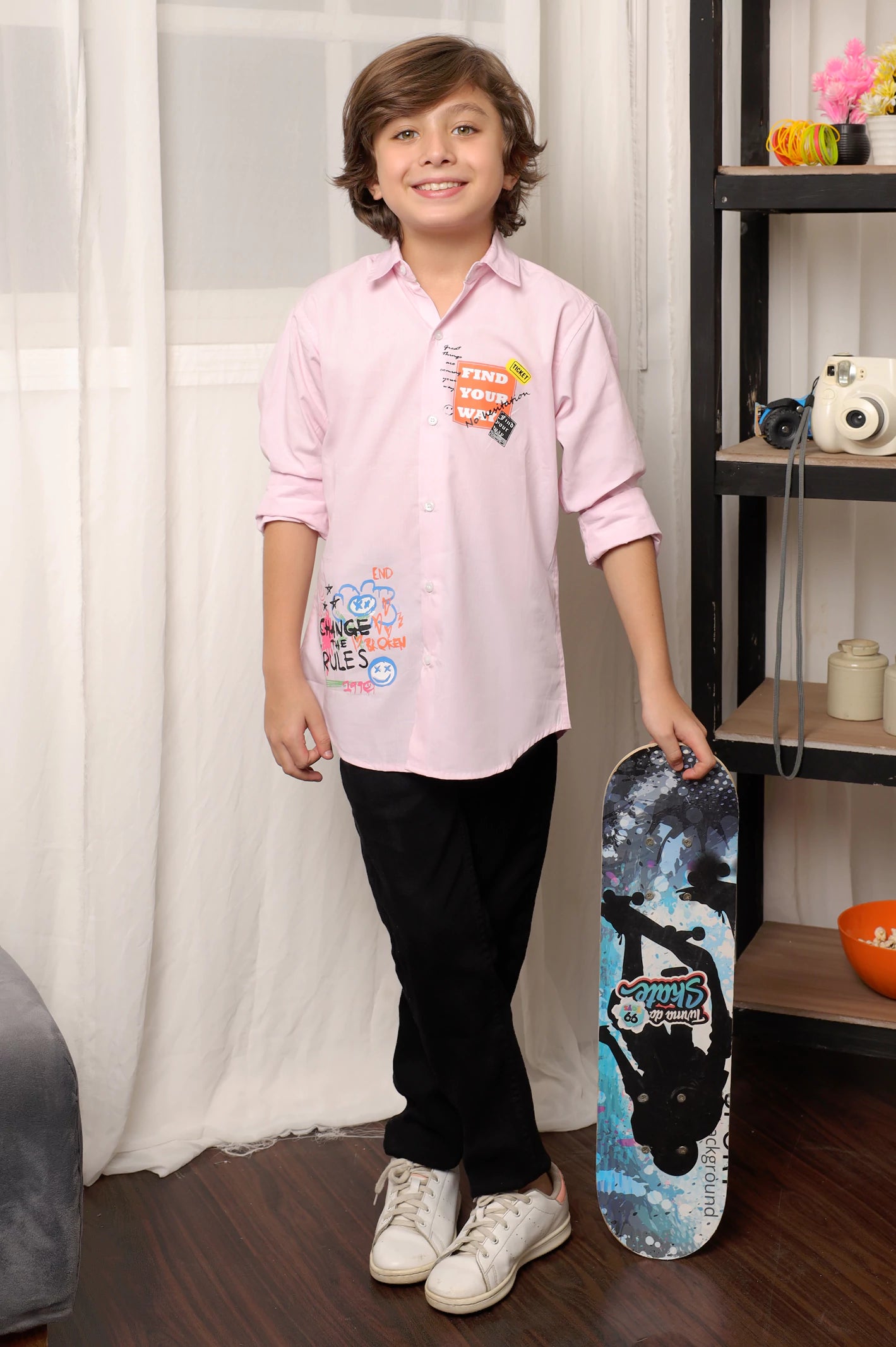 Light Pink Graphic Print Boys Shirt - Image 2