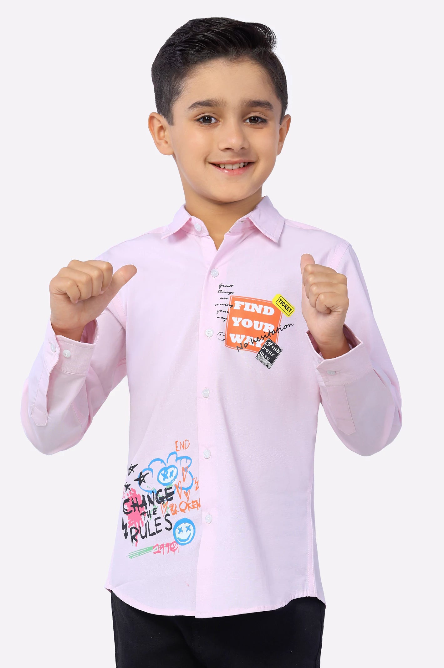 Light Pink Graphic Print Boys Shirt - Image 4