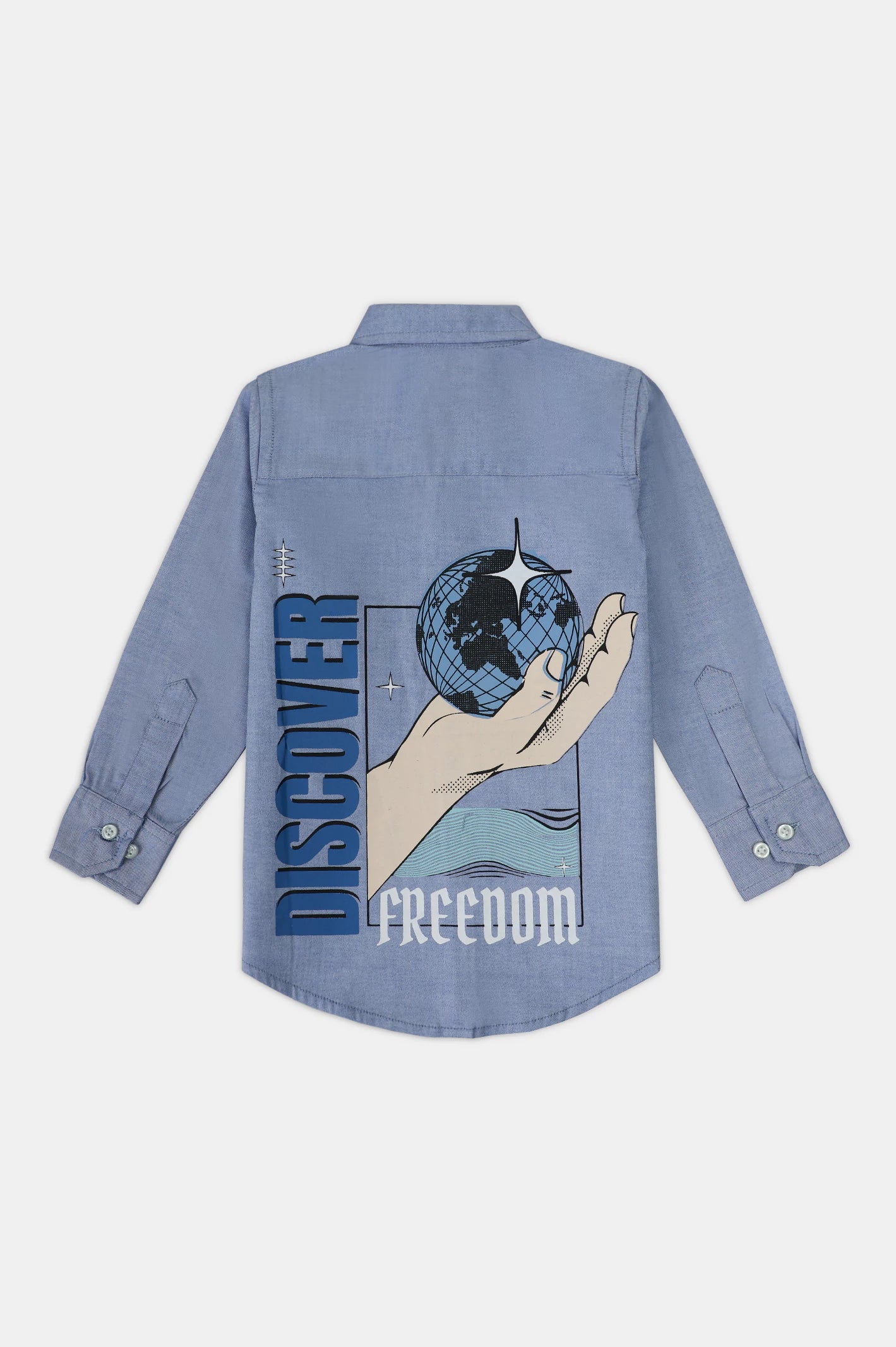 Medium Blue Graphic Boys Casual Shirt - Image 2
