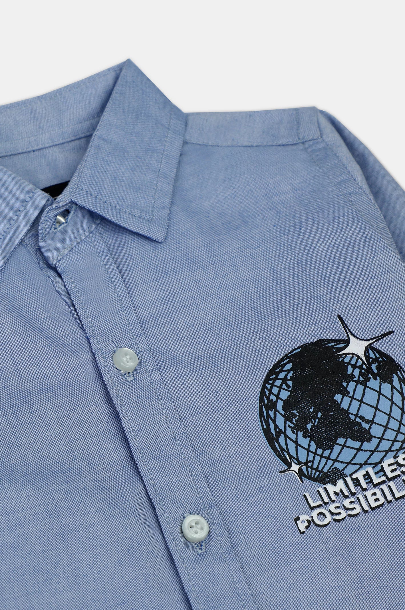 Medium Blue Graphic Boys Casual Shirt - Image 3