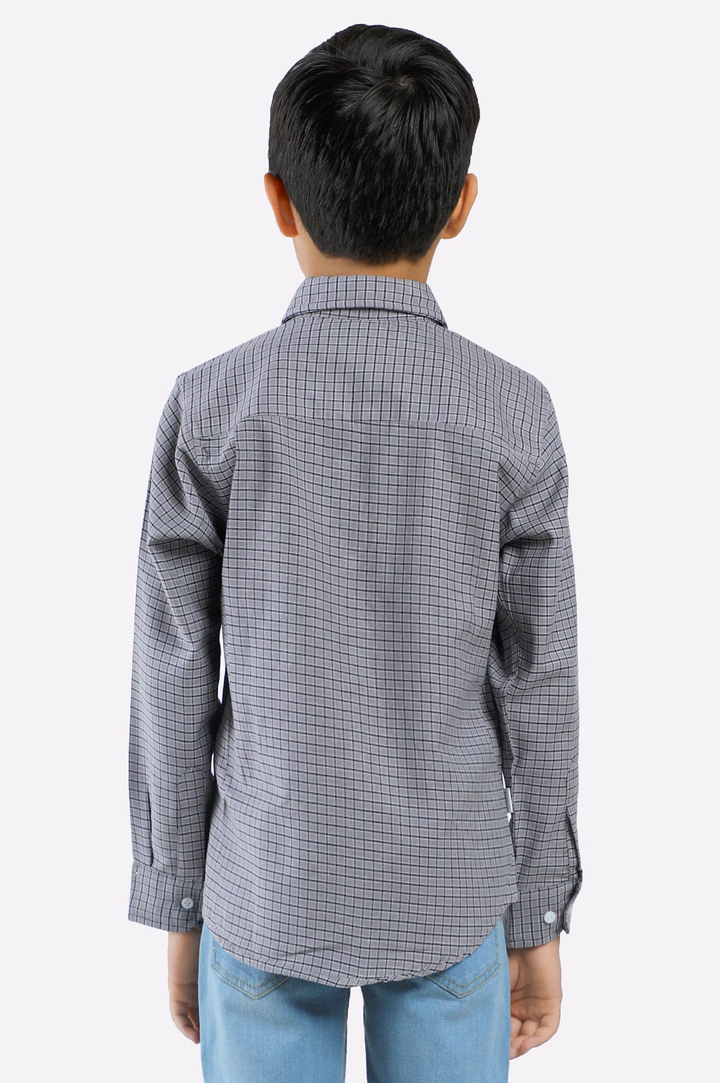 Grey Window Check Casual Shirt - Image 3