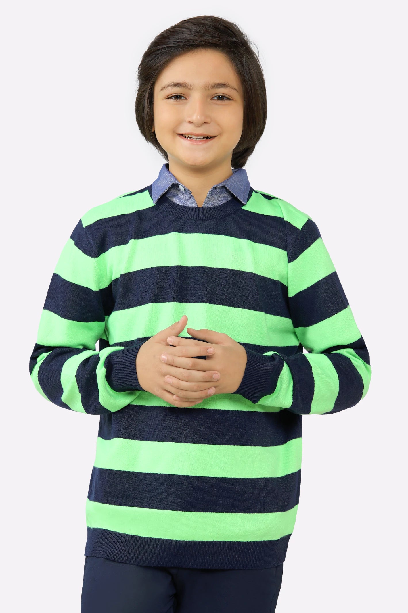 Green Round Neck Boys Sweaters
